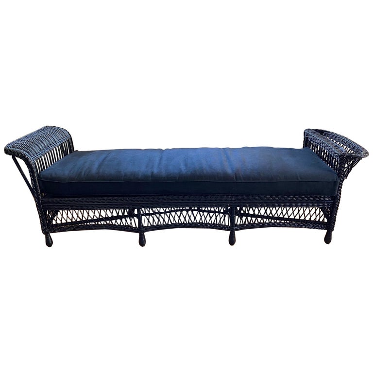 Vintage Wicker Lounger or Daybed in Black Finish at 1stDibs