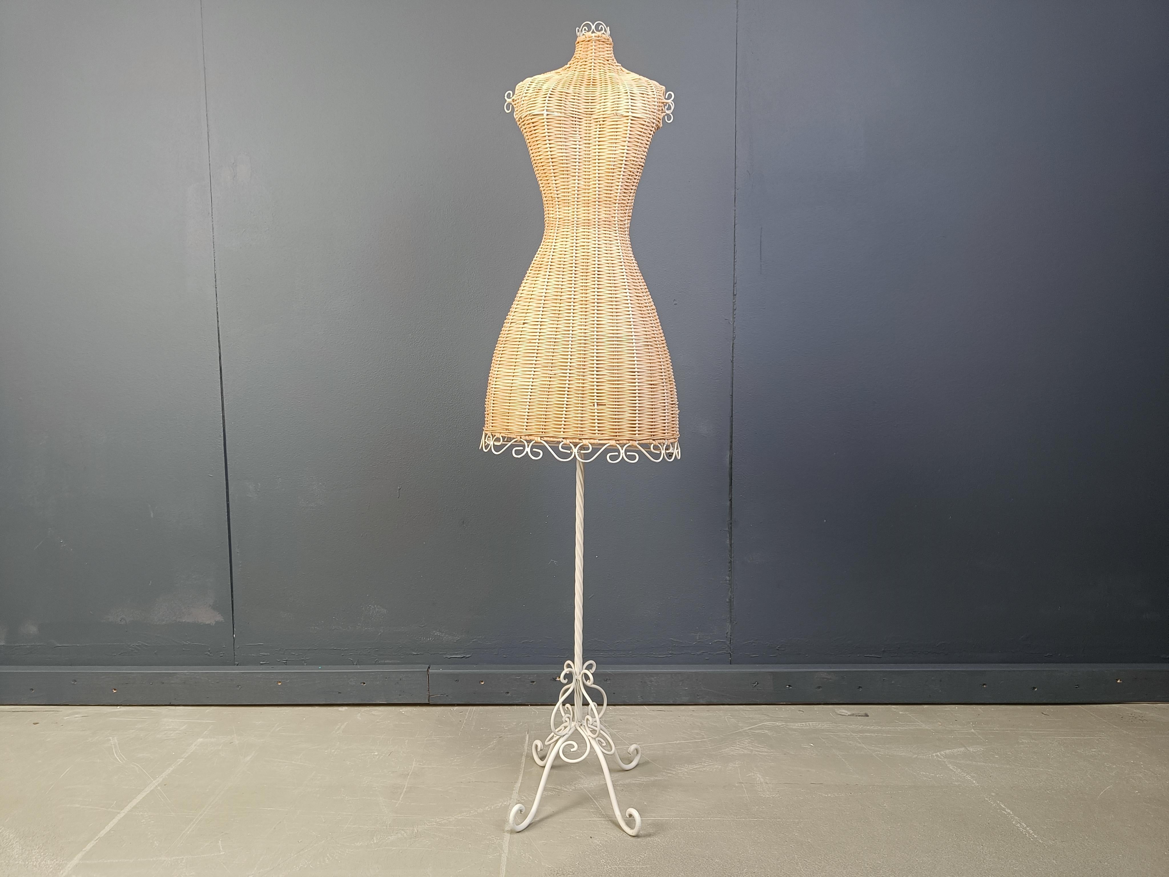 Vintage wicker mannequin on a wrought iron base, 1960s For Sale 3