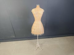 Vintage wicker mannequin on a wrought iron base, 1960s