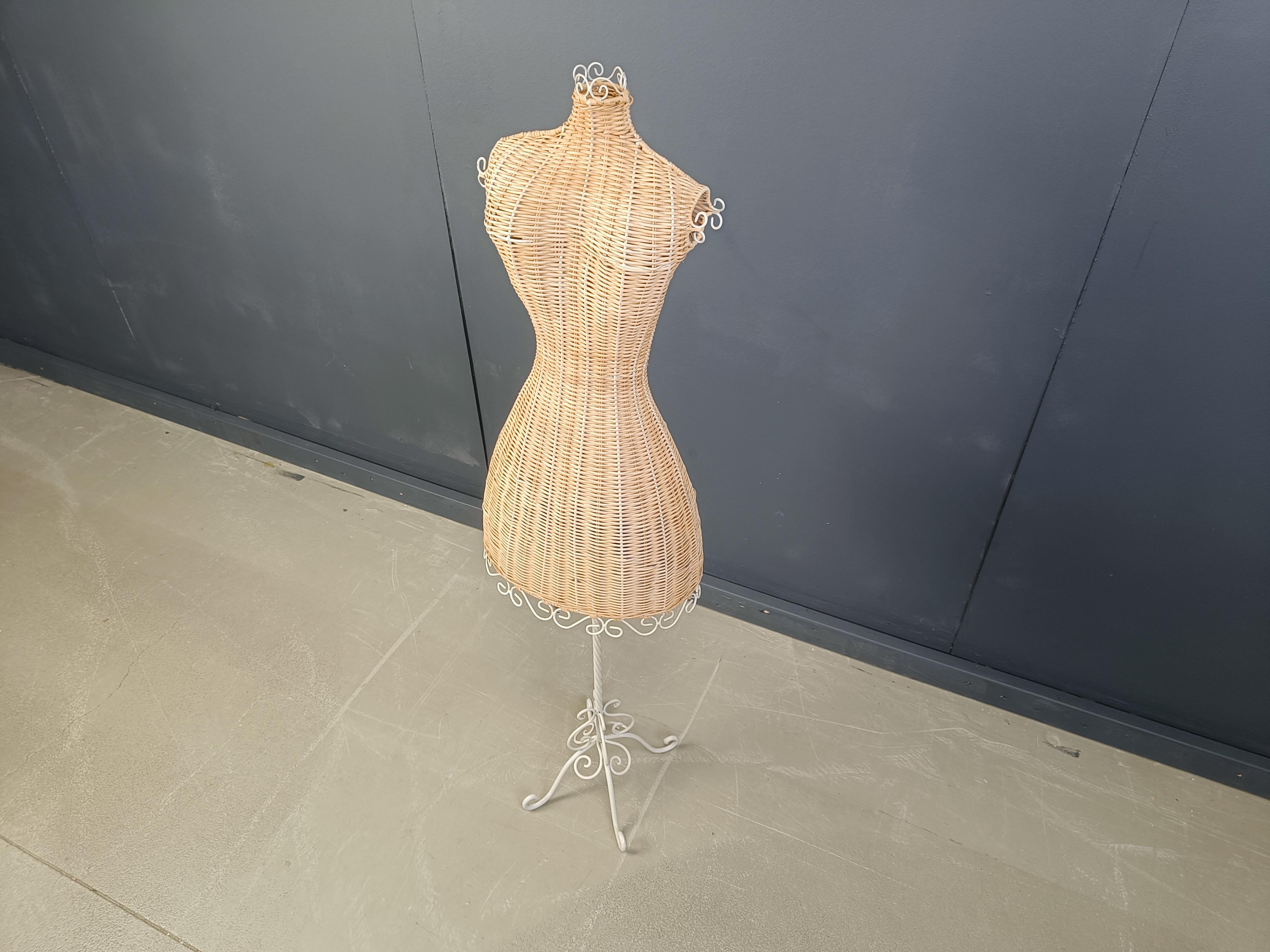Andorran Vintage wicker mannequin on a wrought iron base, 1960s For Sale