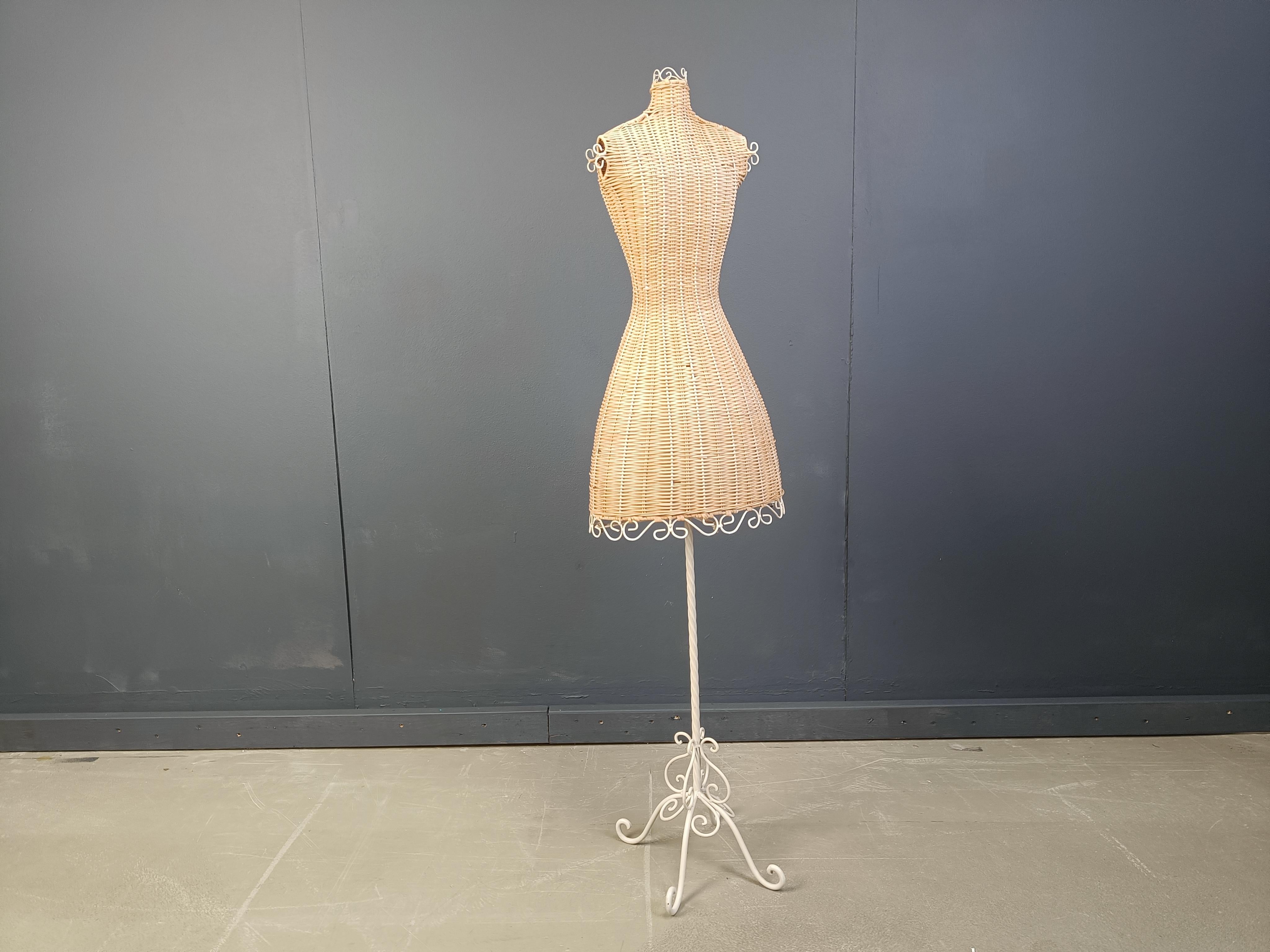 Mid-20th Century Vintage wicker mannequin on a wrought iron base, 1960s For Sale