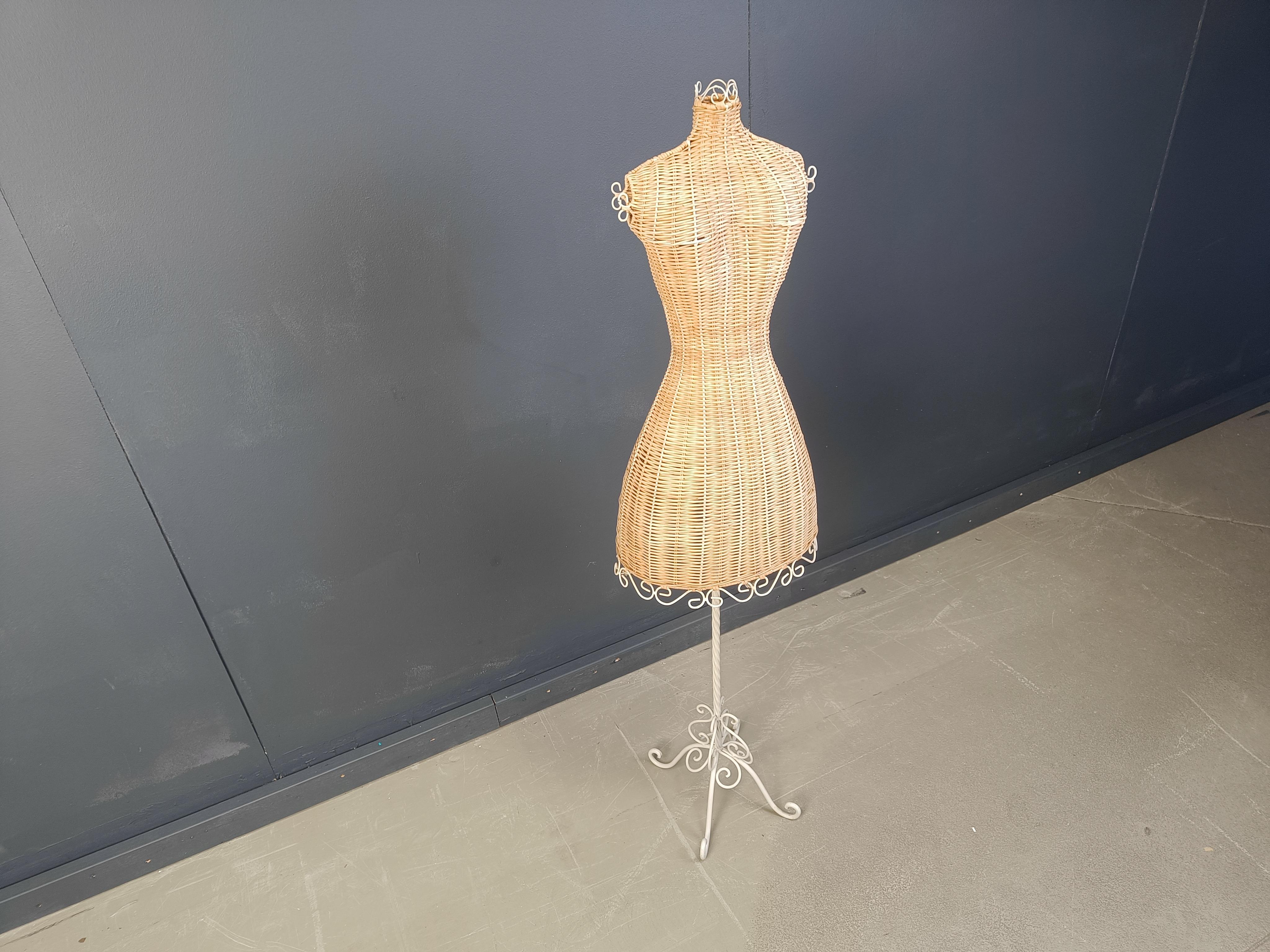 Vintage wicker mannequin on a wrought iron base, 1960s For Sale 1
