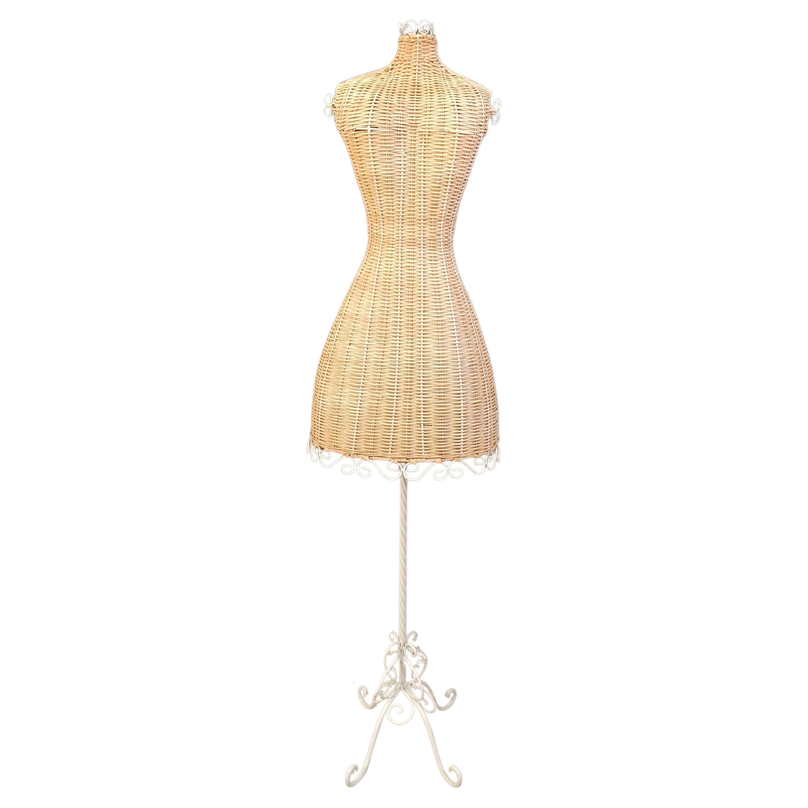 Vintage-Mannequin aus Korbweide auf einem schmiedeeisernen Sockel, 1960er Jahre