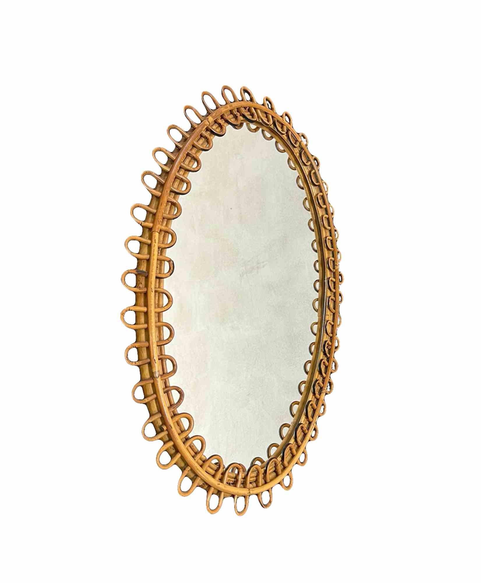 Vintage Wicker Mirror by Franco Albini for Bonacina, Italy, 1960s In Good Condition For Sale In Roma, IT