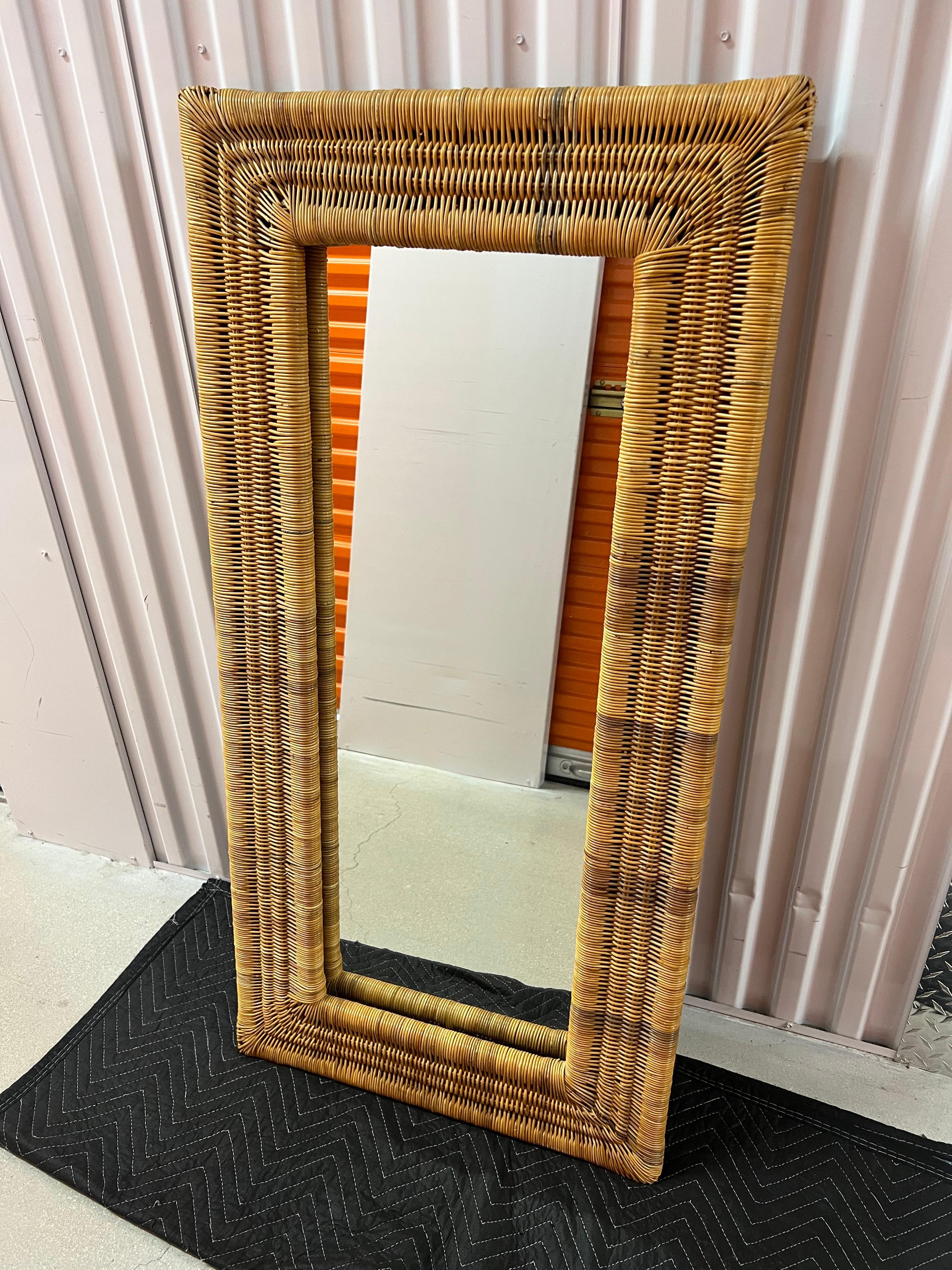 Late 20th Century Vintage Wicker Mirror For Sale