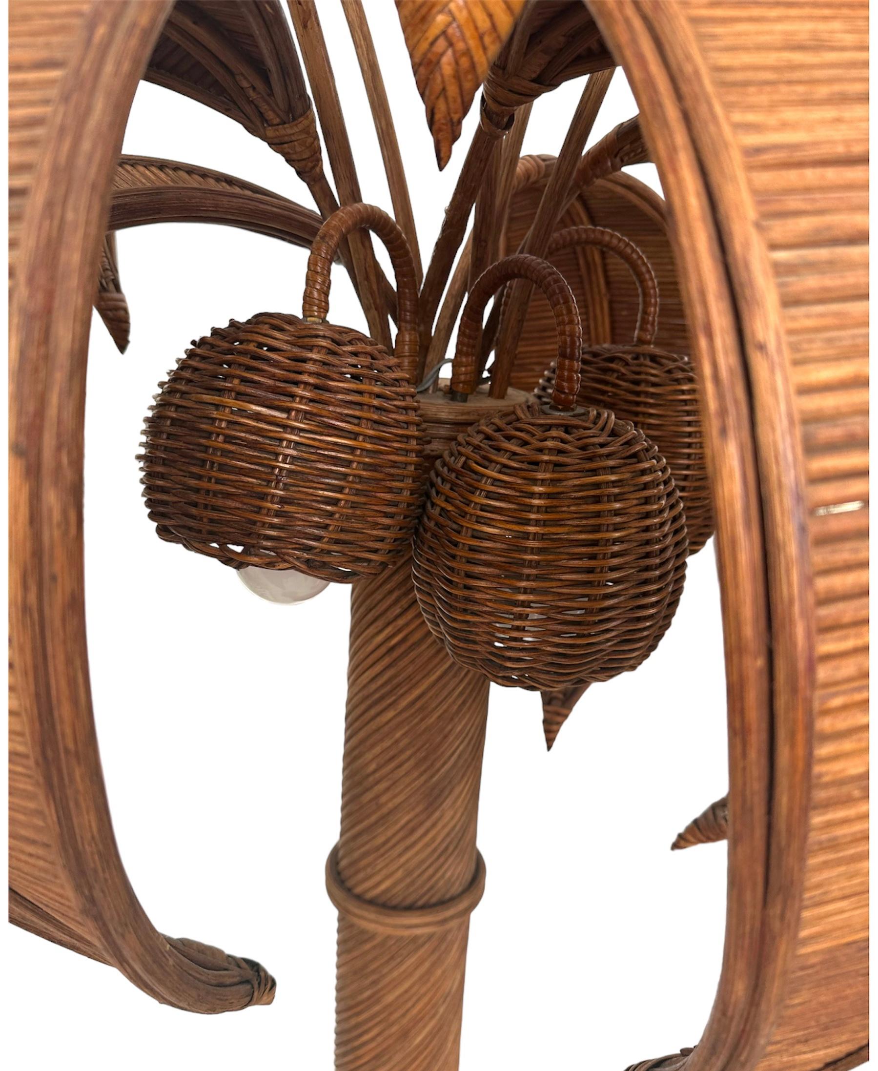 Mid-Century Modern Vintage Wicker Palm Tree Floor Lamp in the style of  Mario Lopez Torres For Sale