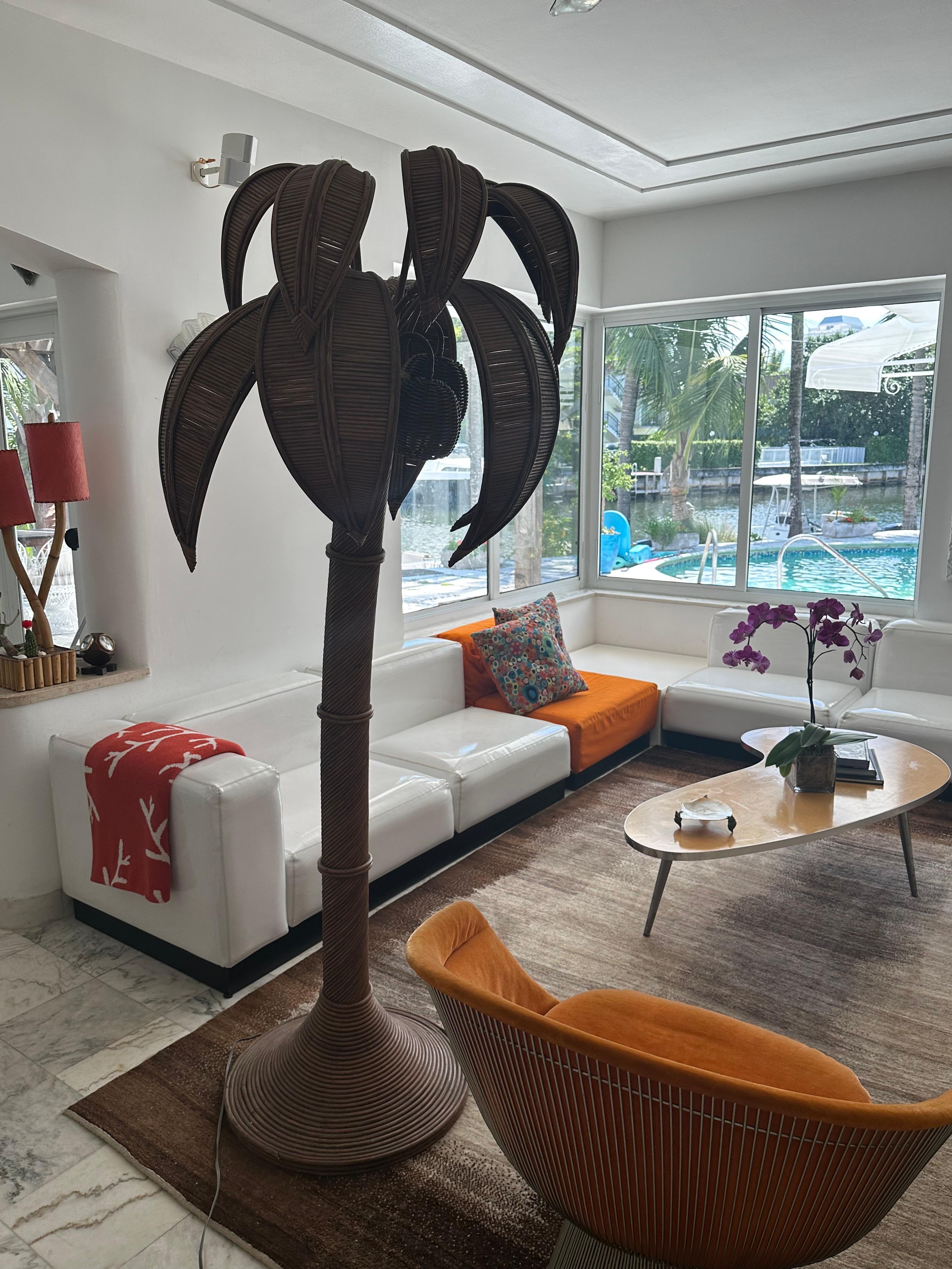 20th Century Vintage Wicker Palm Tree Floor Lamp in the style of  Mario Lopez Torres For Sale