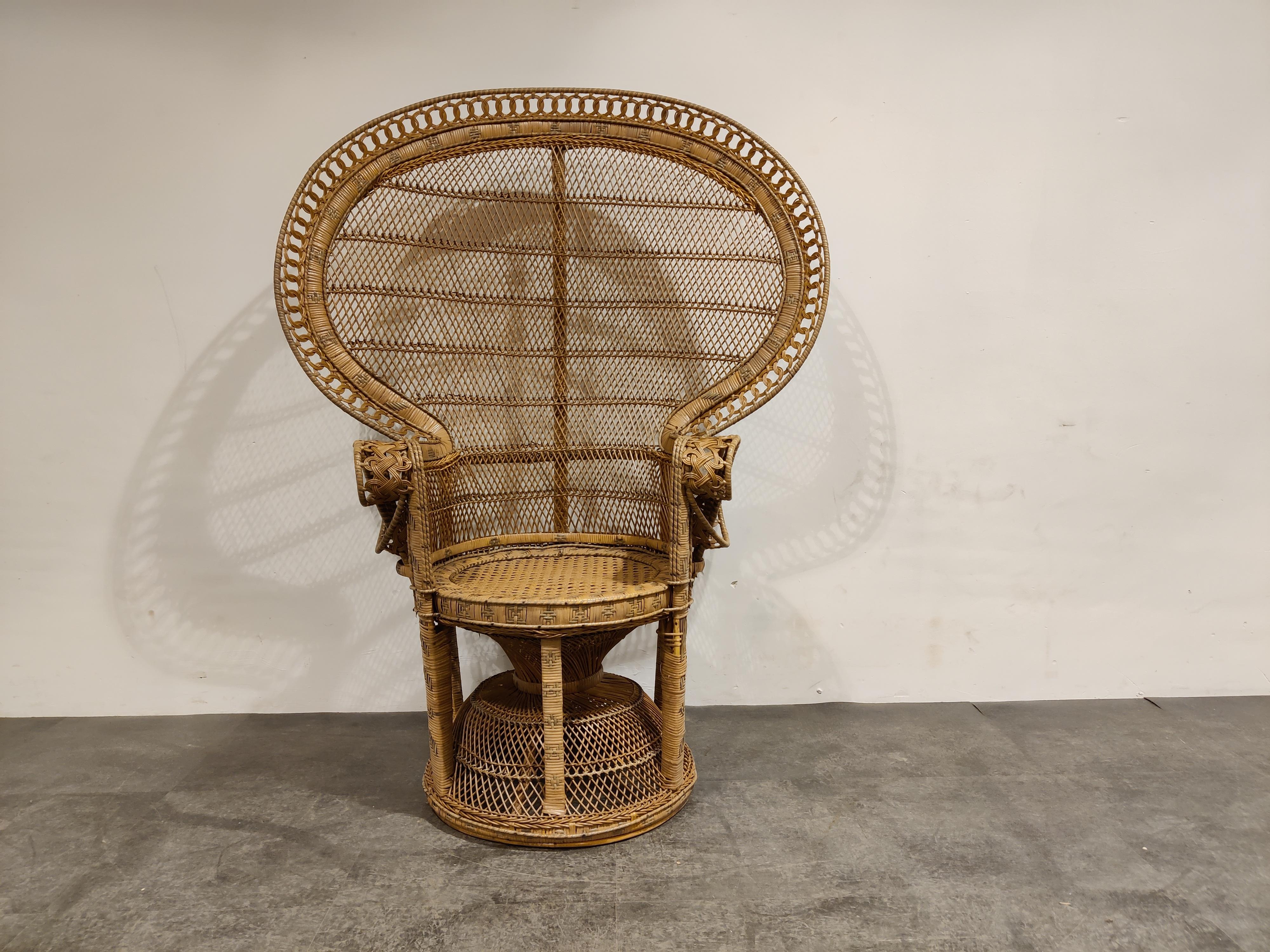 Bohemian Vintage Wicker Peacock Chair, 1970s 