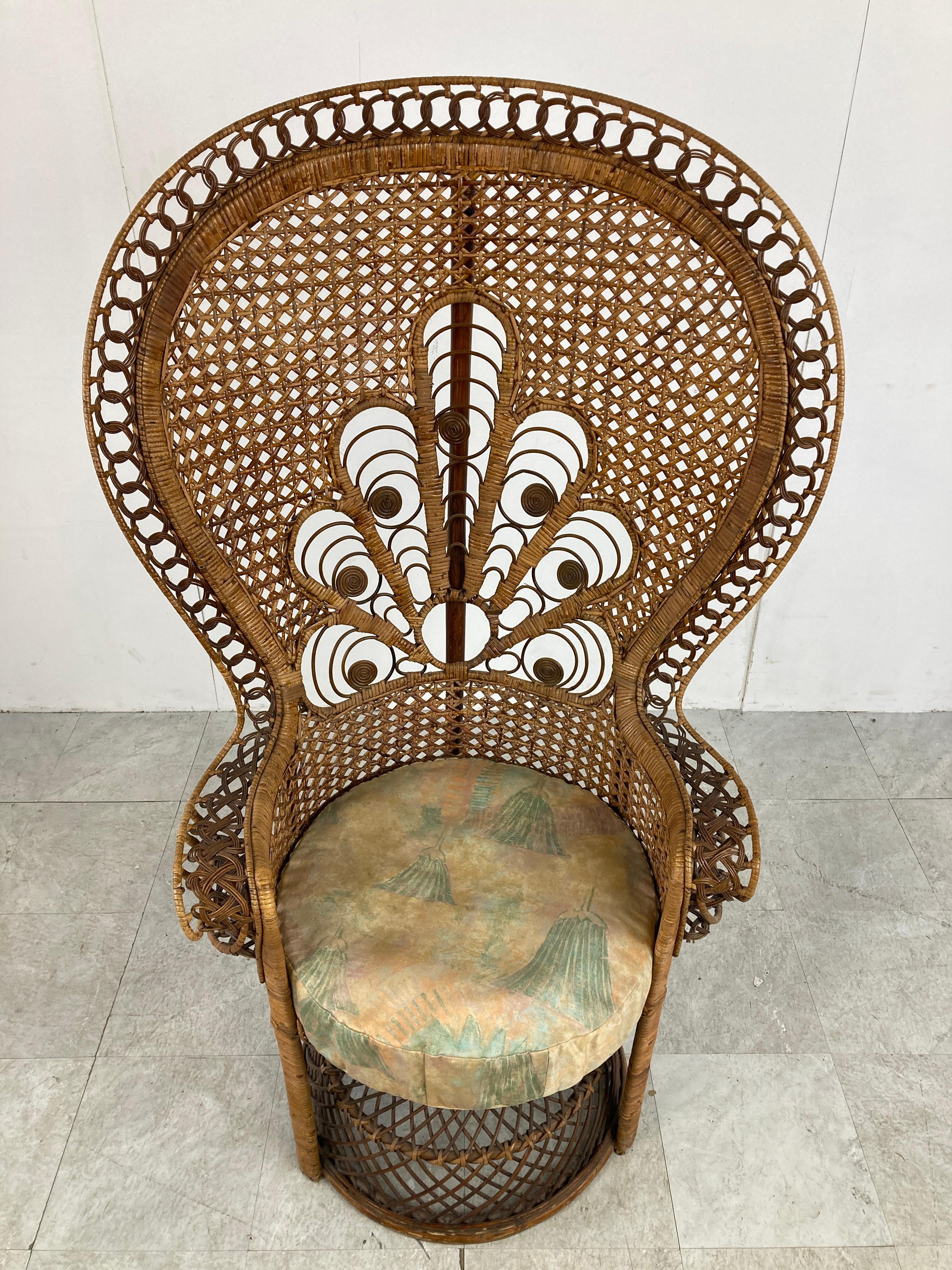 Asian Vintage Wicker Peacock Chair, 1970s