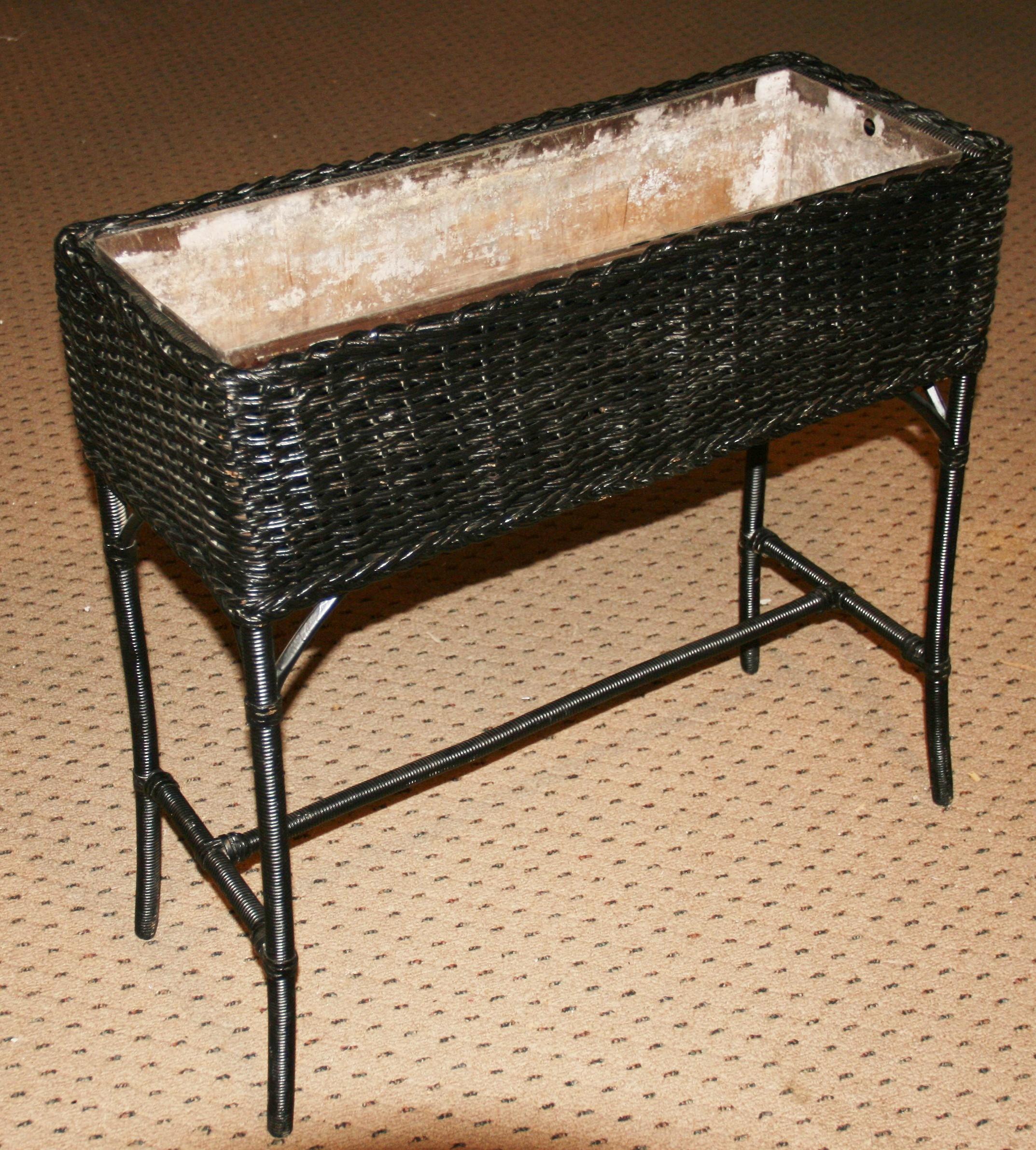 1754 Vintage large wicker  plant holder with metal liner 