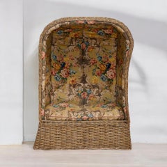 Vintage Wicker Porters Chair Upholstered In Mulberry Rococo Linen
