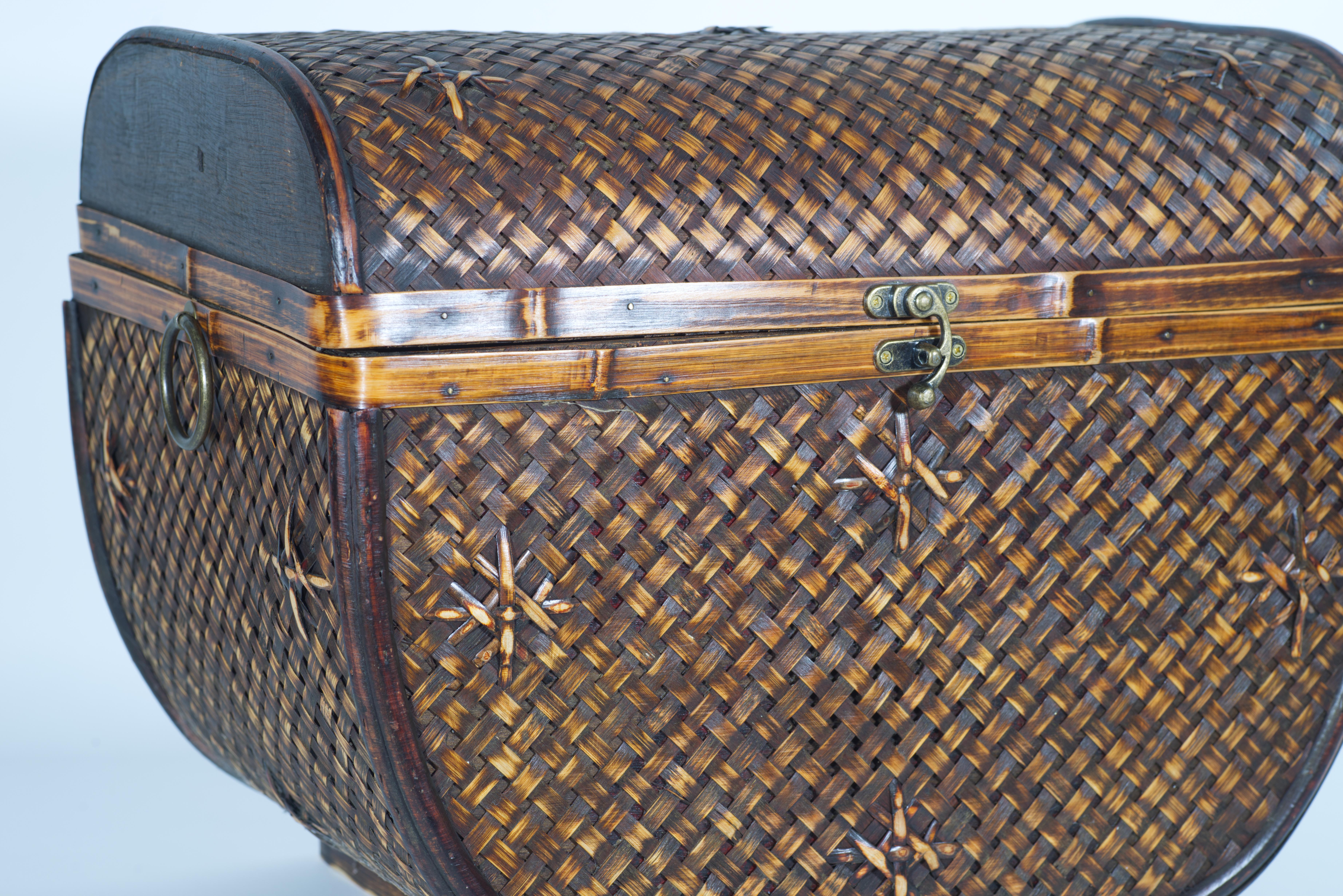 Cesto con coperchio in vimini, rattan e Wood, stile rustico francese in vendita 4