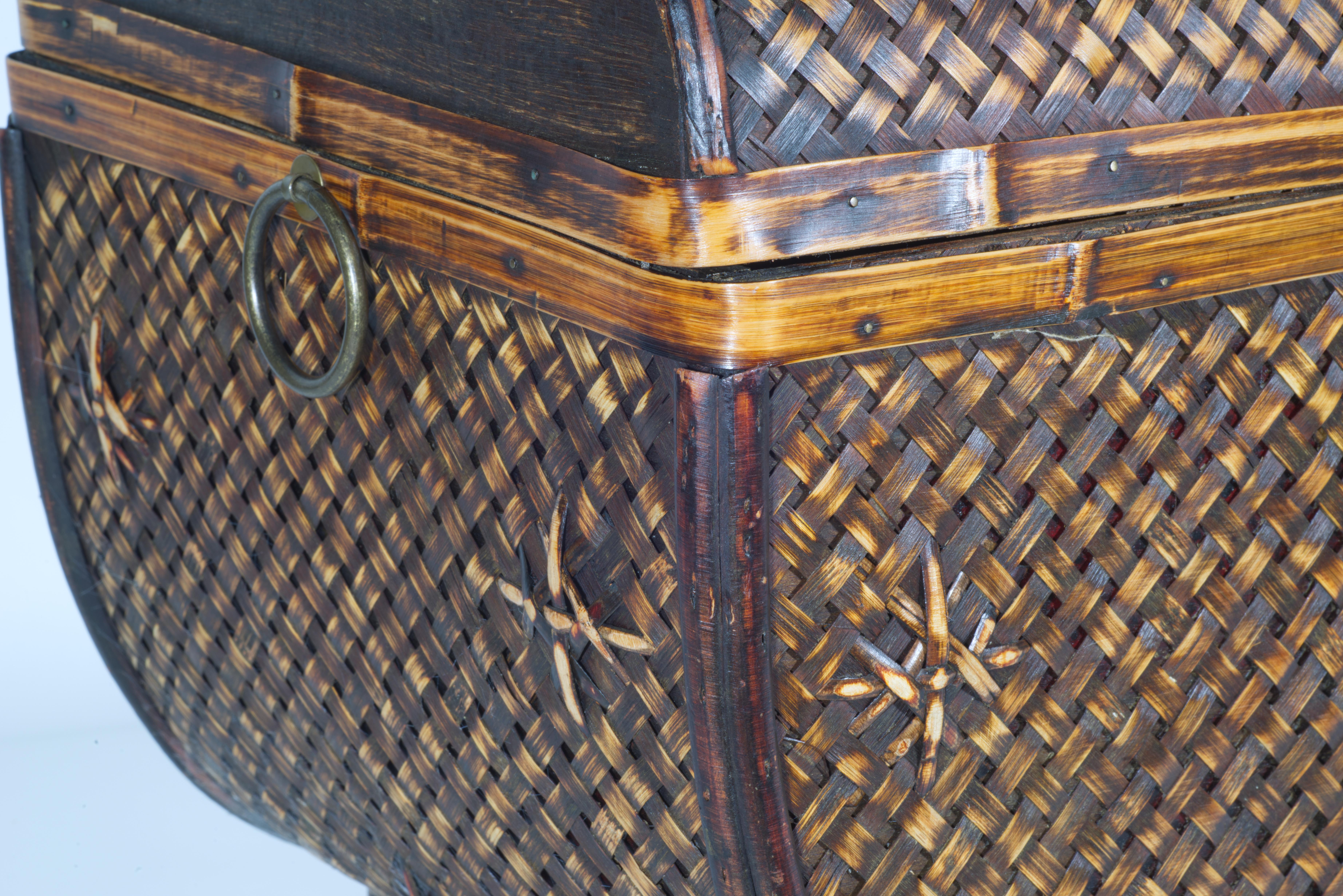 Cesto con coperchio in vimini, rattan e Wood, stile rustico francese in vendita 5