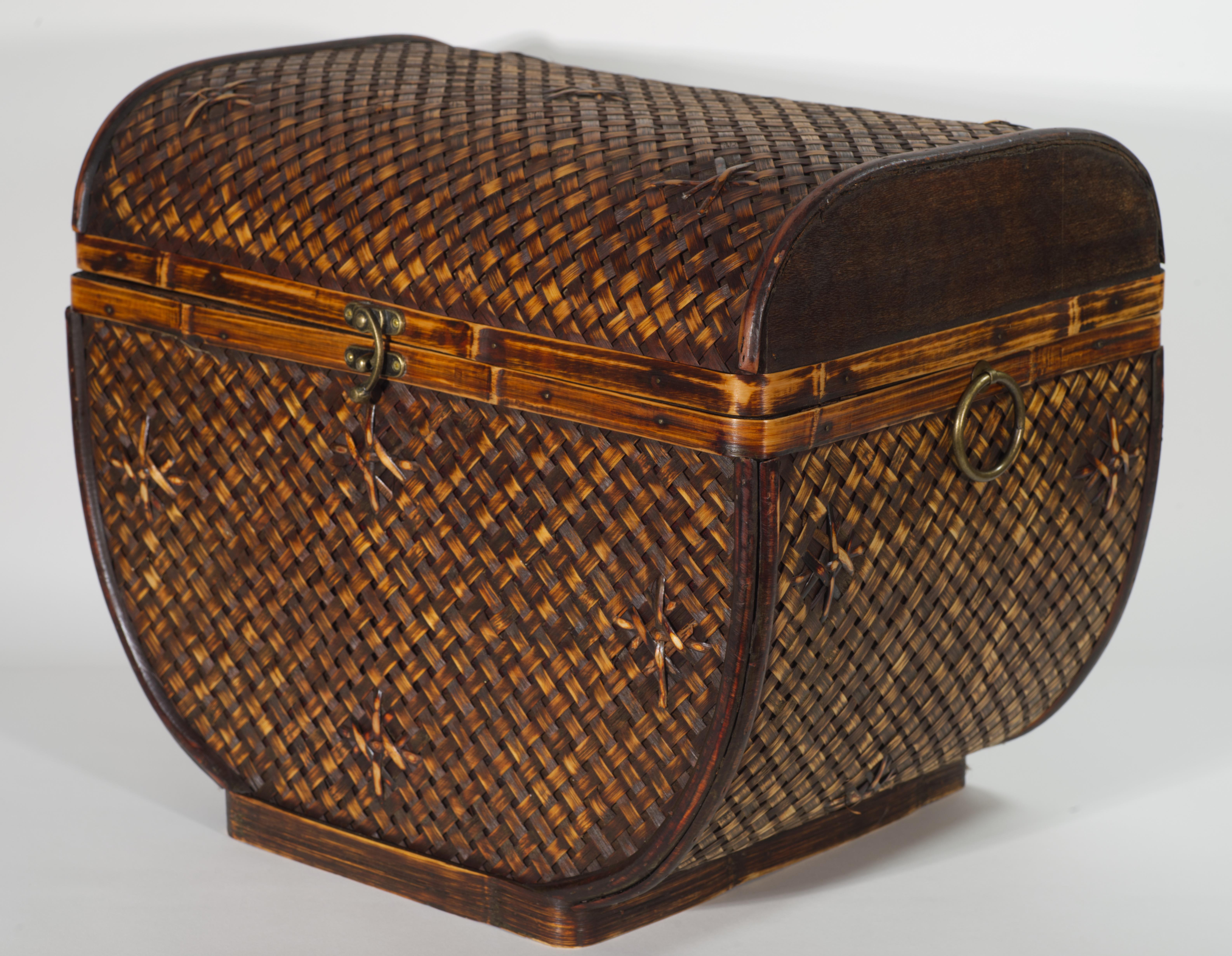 Tessuto Cesto con coperchio in vimini, rattan e Wood, stile rustico francese in vendita
