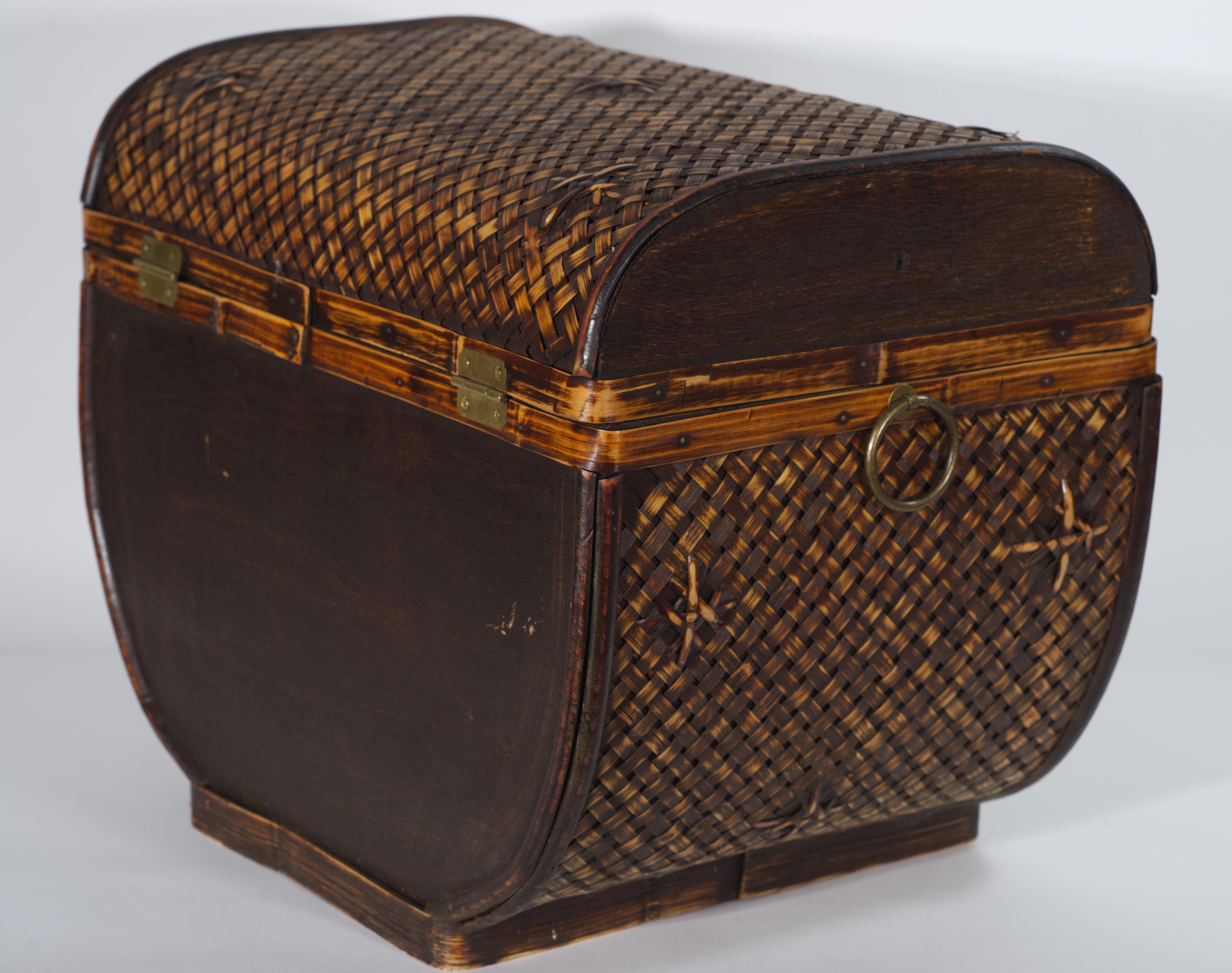 Vimini Cesto con coperchio in vimini, rattan e Wood, stile rustico francese in vendita