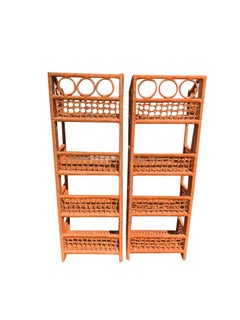 Par de estanterías plegables de mimbre y ratán de estilo vintage