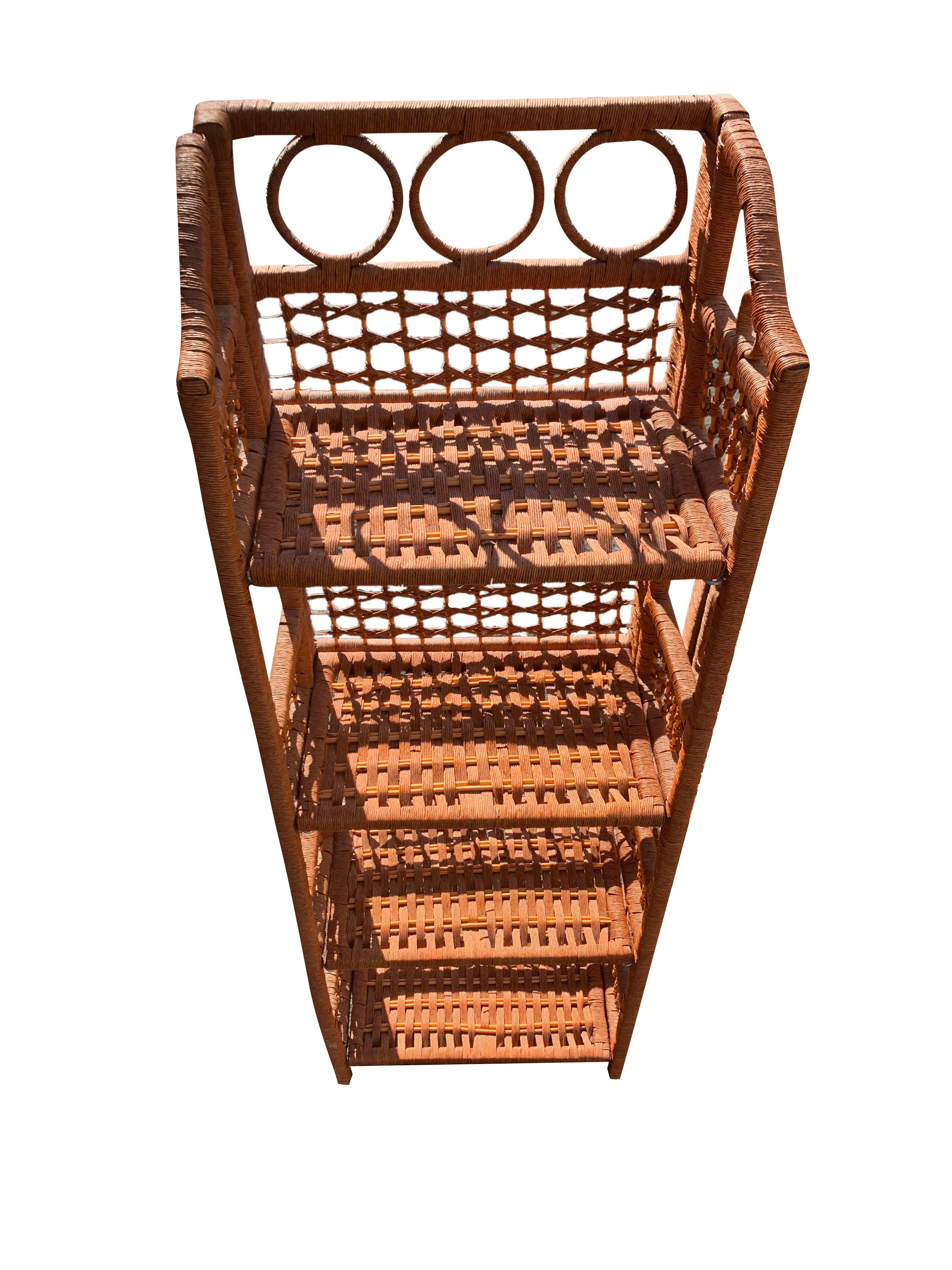 Late 20th Century Vintage Wicker Rattan Folding Free Standing Storage Shelves - a Pair