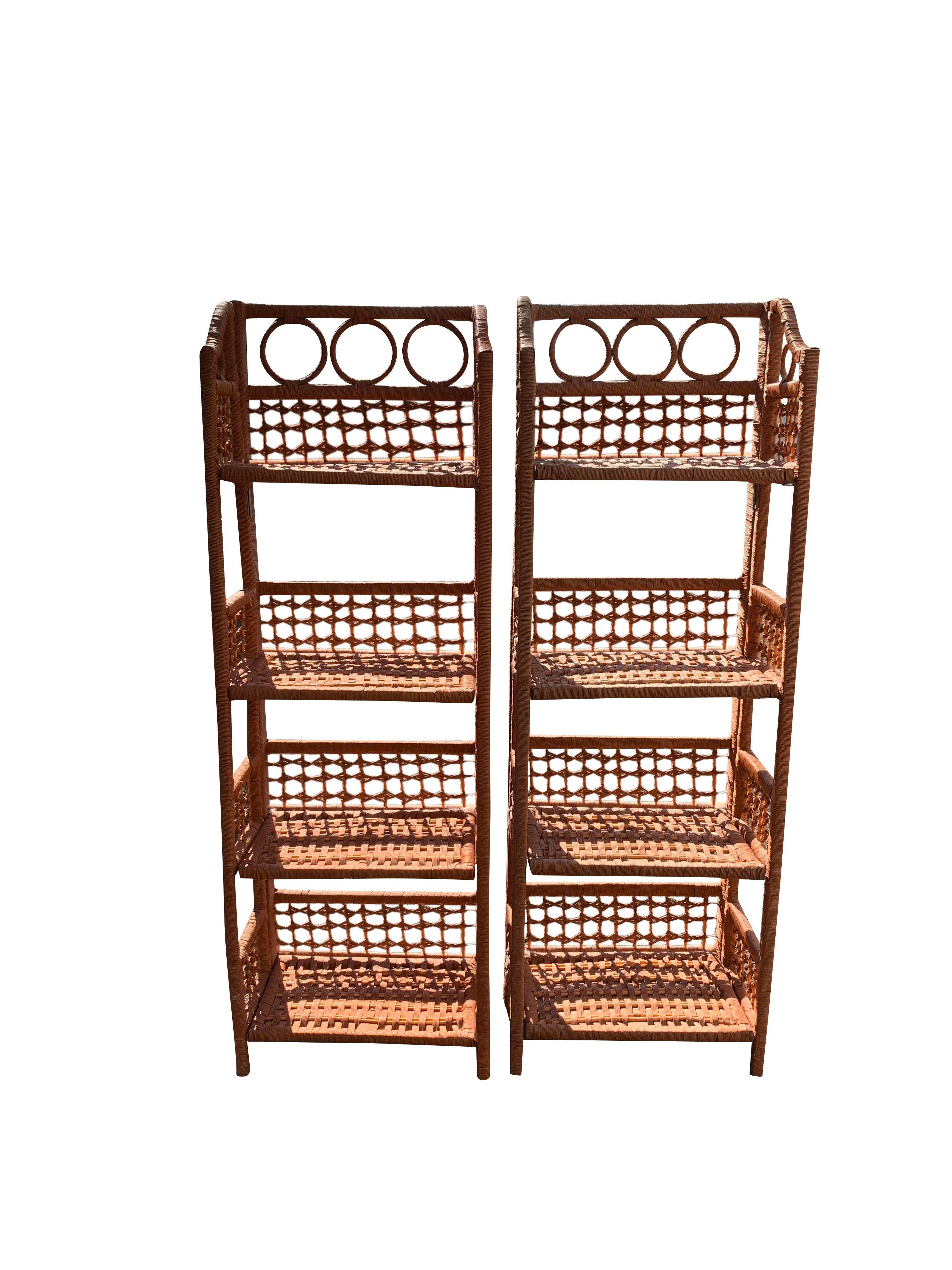 Vintage Wicker Rattan Folding Free Standing Storage Shelves - a Pair 2