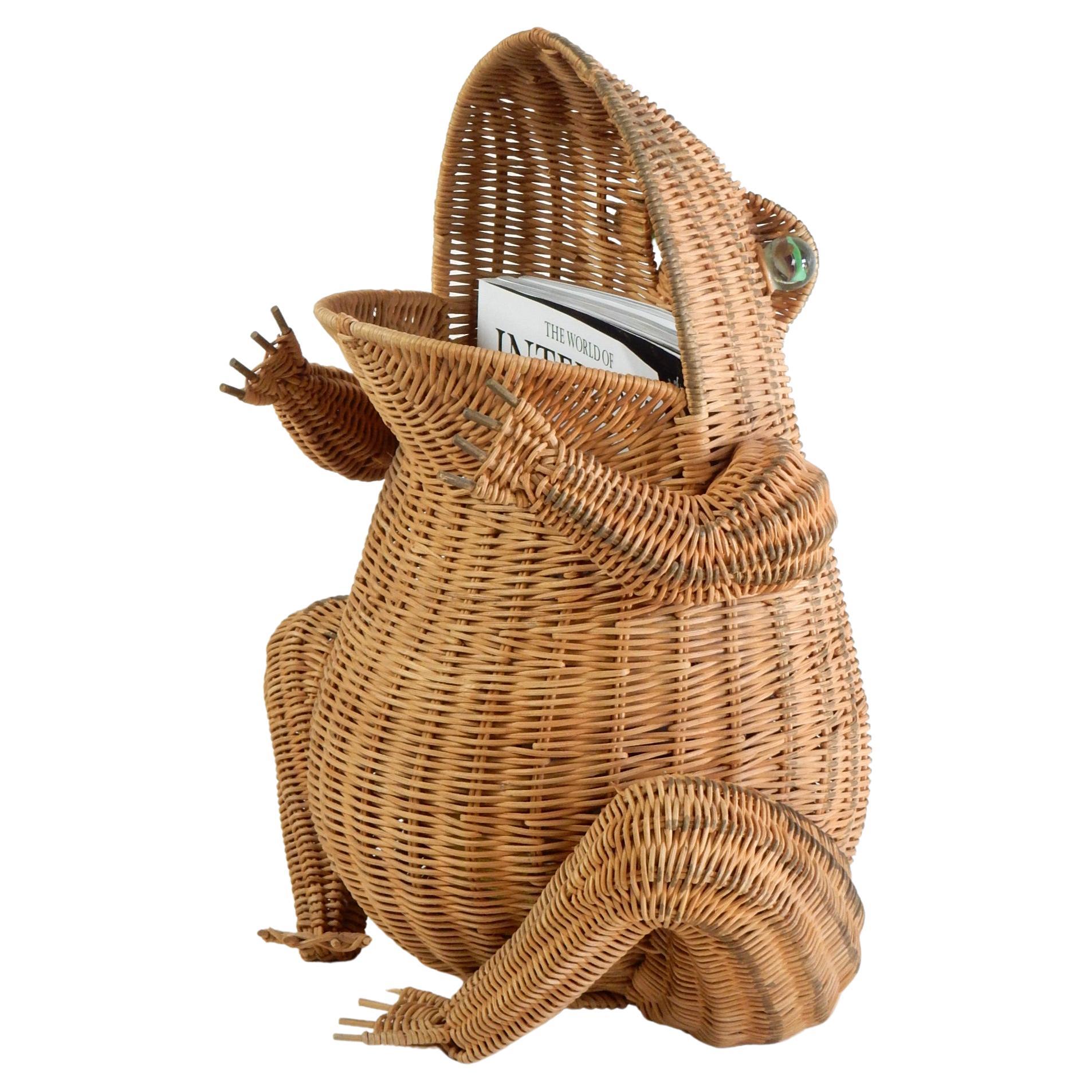 Vintage Wicker Rattan Frog Basket Magazine Holder