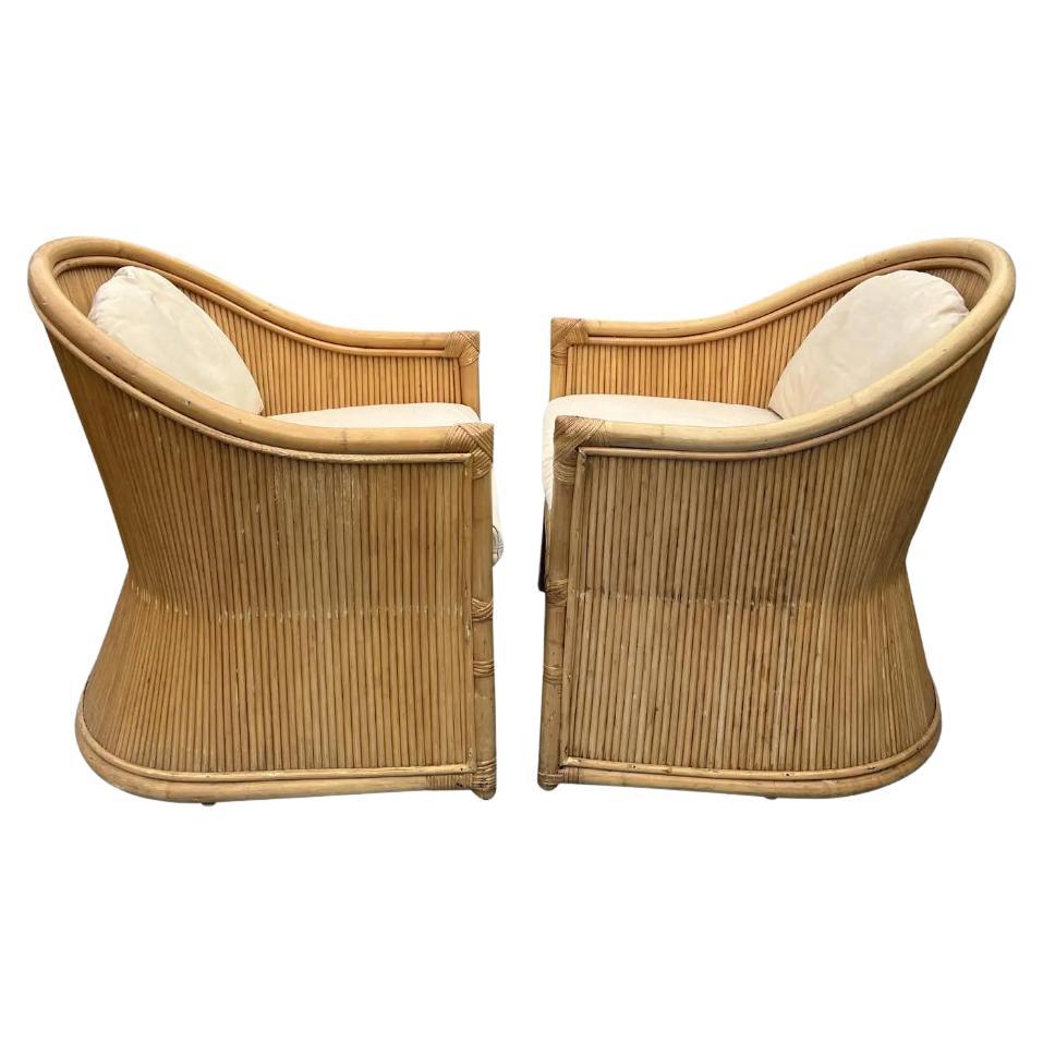 Vintage Wicker Rattan Pair Chairs in Modern Design For Sale