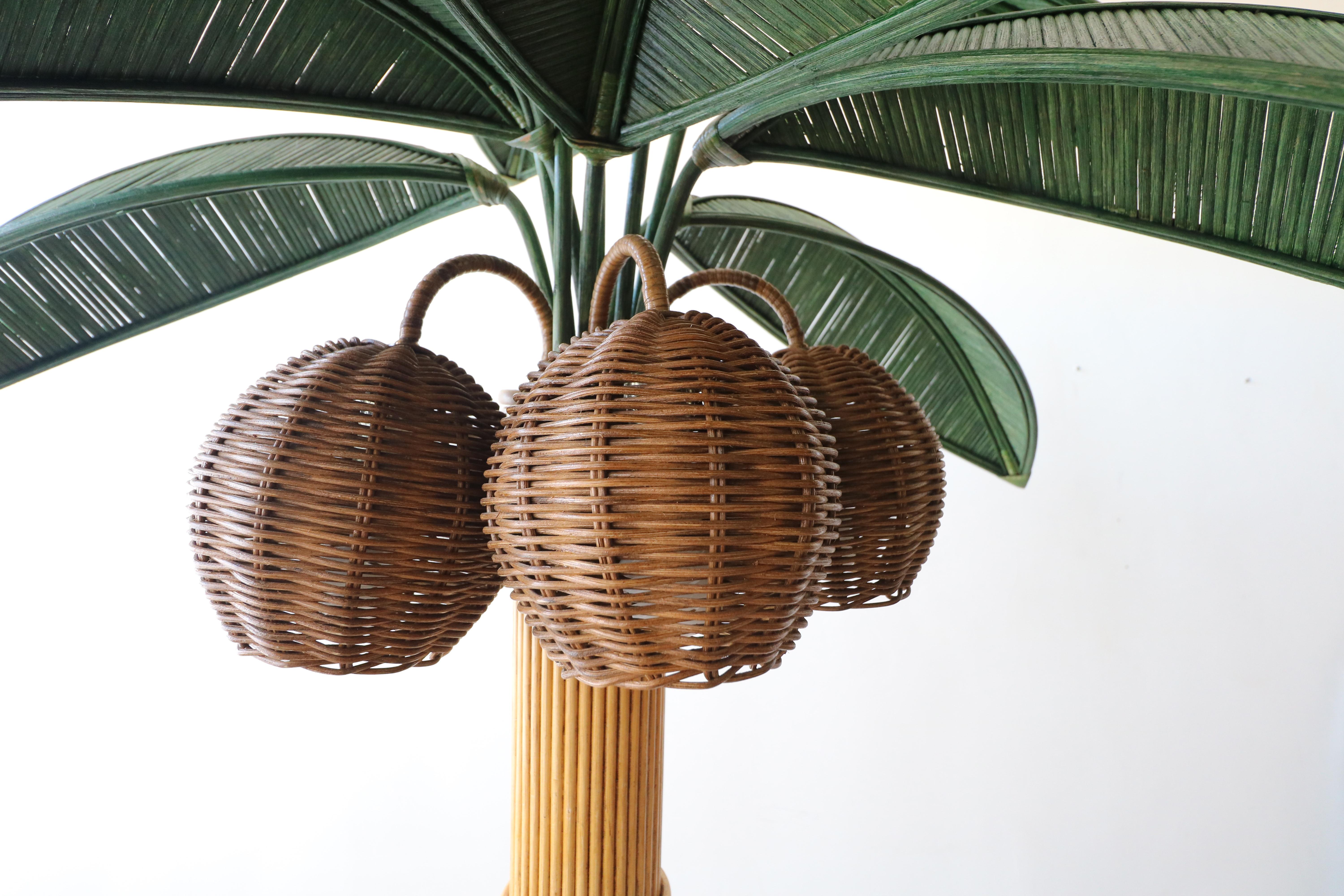 Bohemian Vintage Wicker Rattan Palm Tree Floor Lamp, style of Mario Lopez Torres