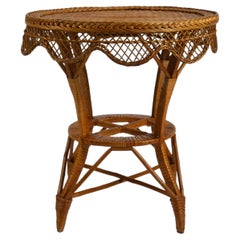 Vintage Wicker Rattan Side Table with Scalloped Edge, 1960s