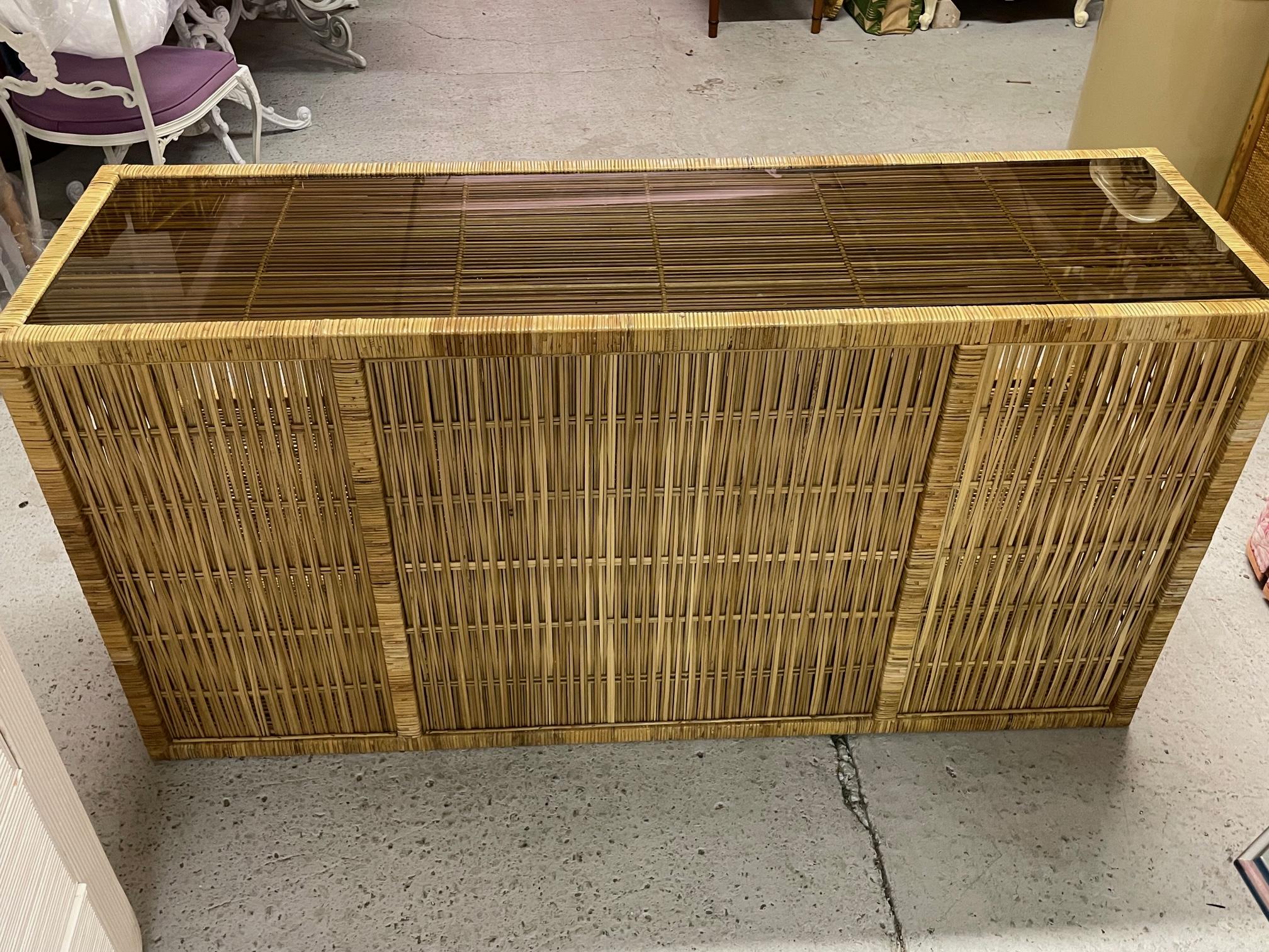 Vintage Wicker Rattan Sideboard Credenza 5