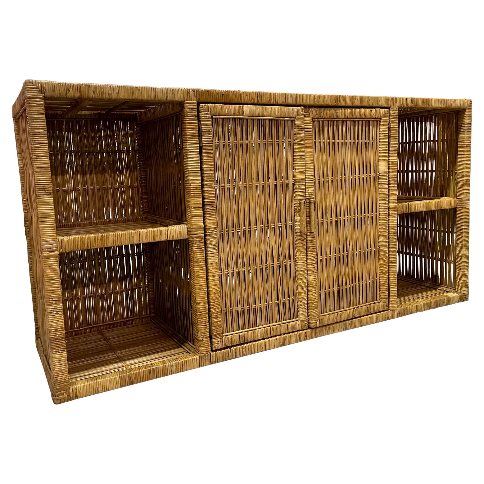 Vintage Wicker Rattan Sideboard Credenza For Sale