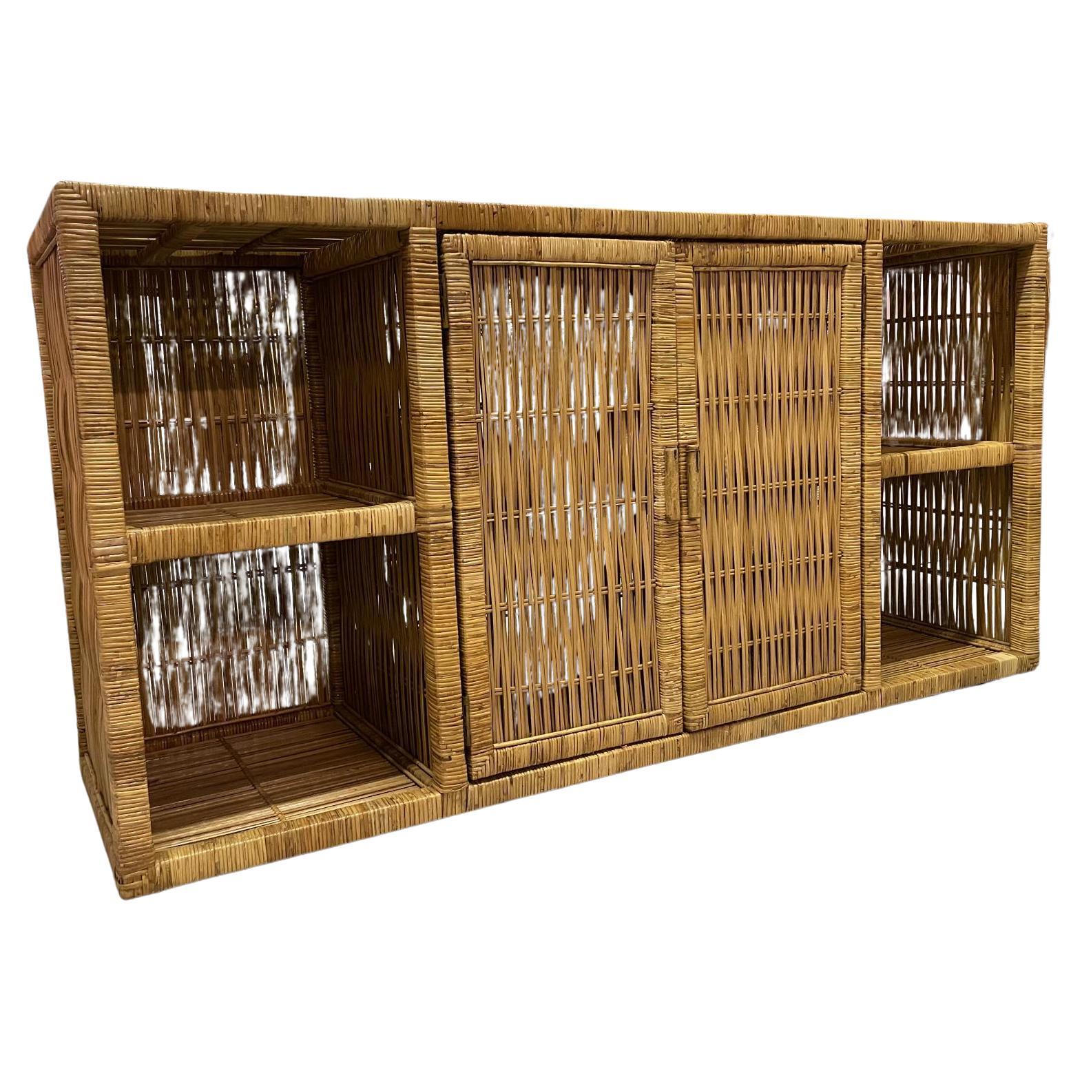 Vintage Wicker Rattan Sideboard Credenza