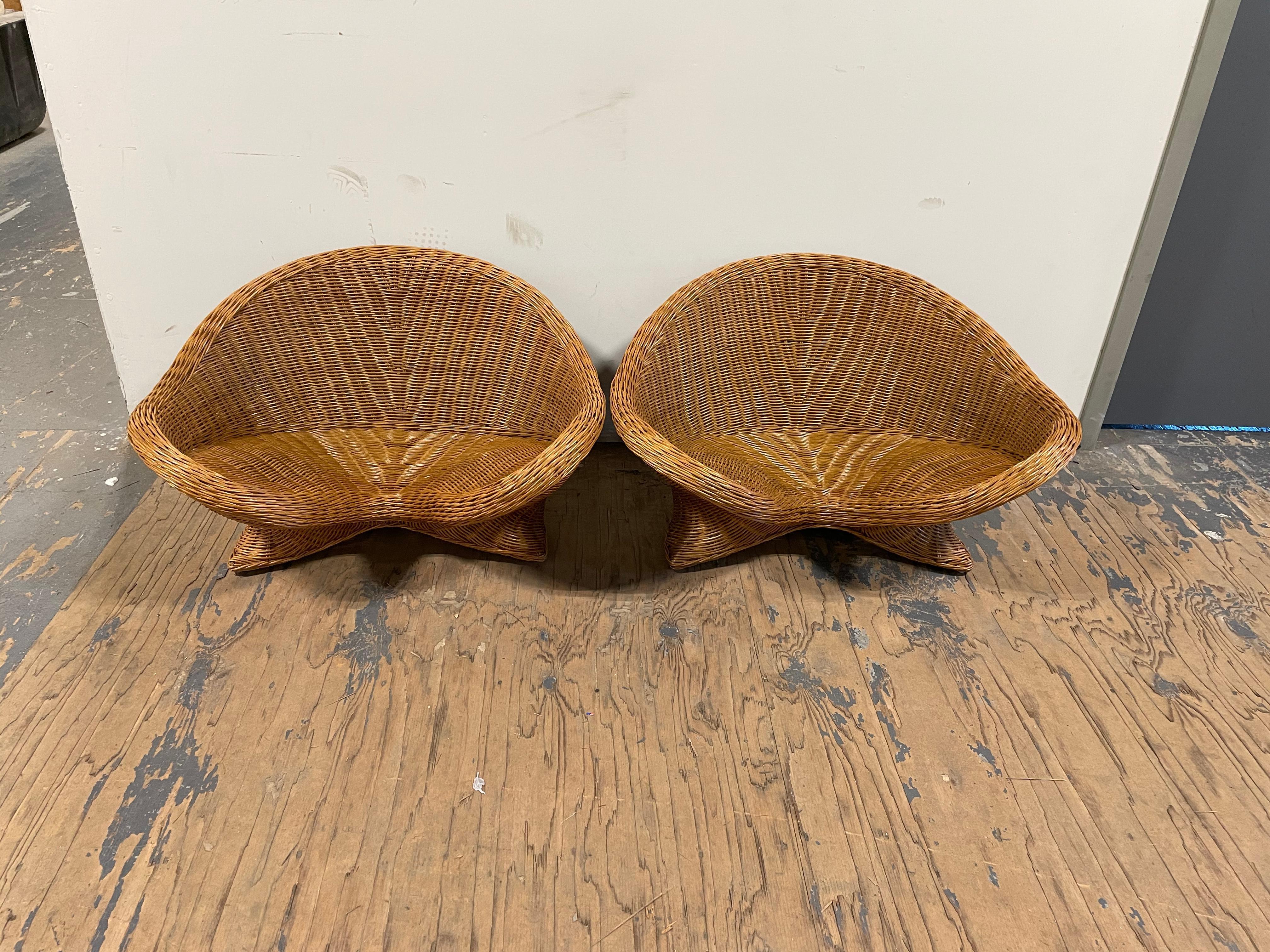 Wonderful low Tatami style chairs in woven wicker. Awesome lotus detail design.