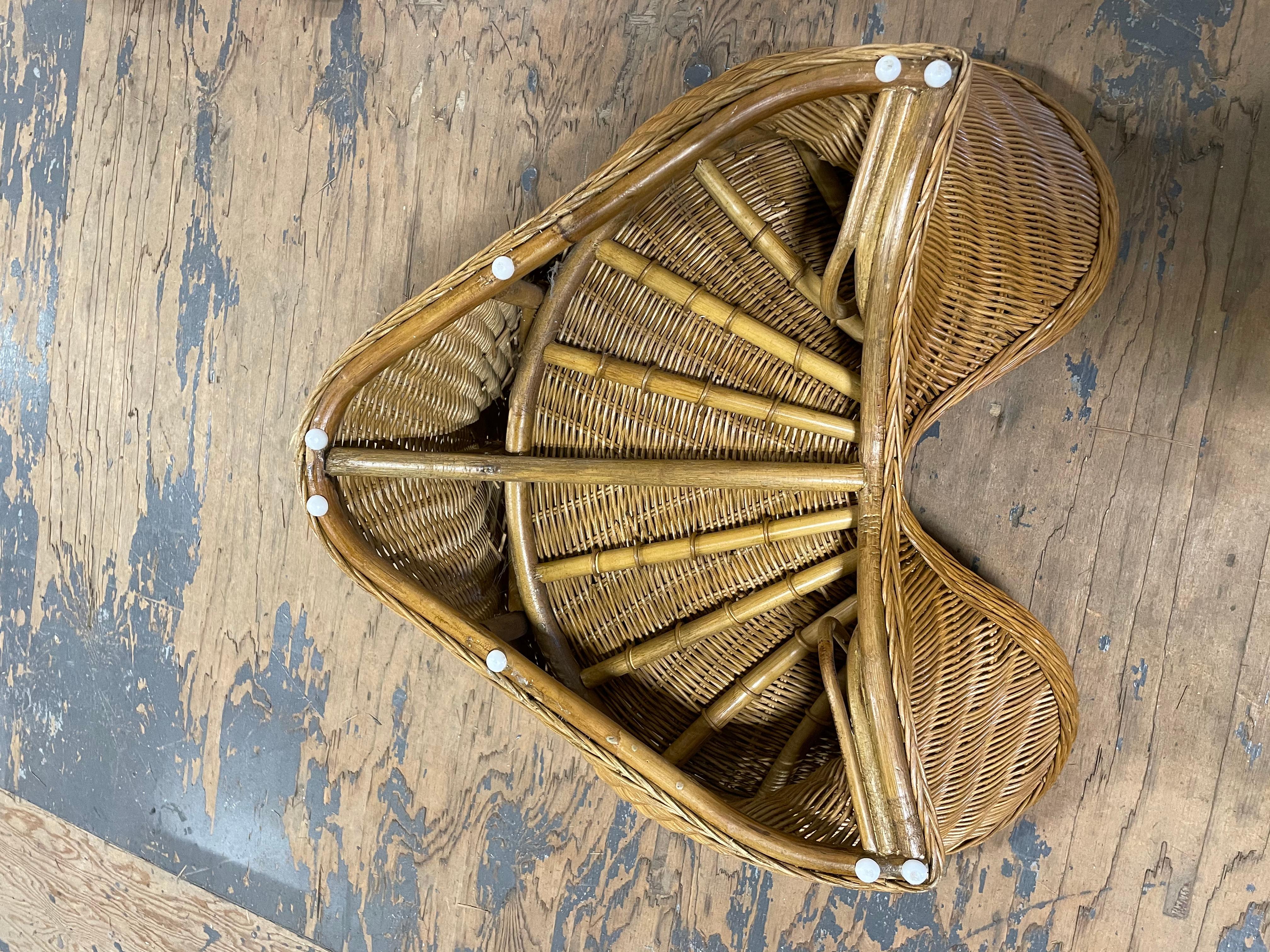 20th Century Vintage Wicker Rattan Tatami Floor Chairs, a Pair