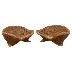 Vintage Wicker Rattan Tatami Floor Chairs, a Pair