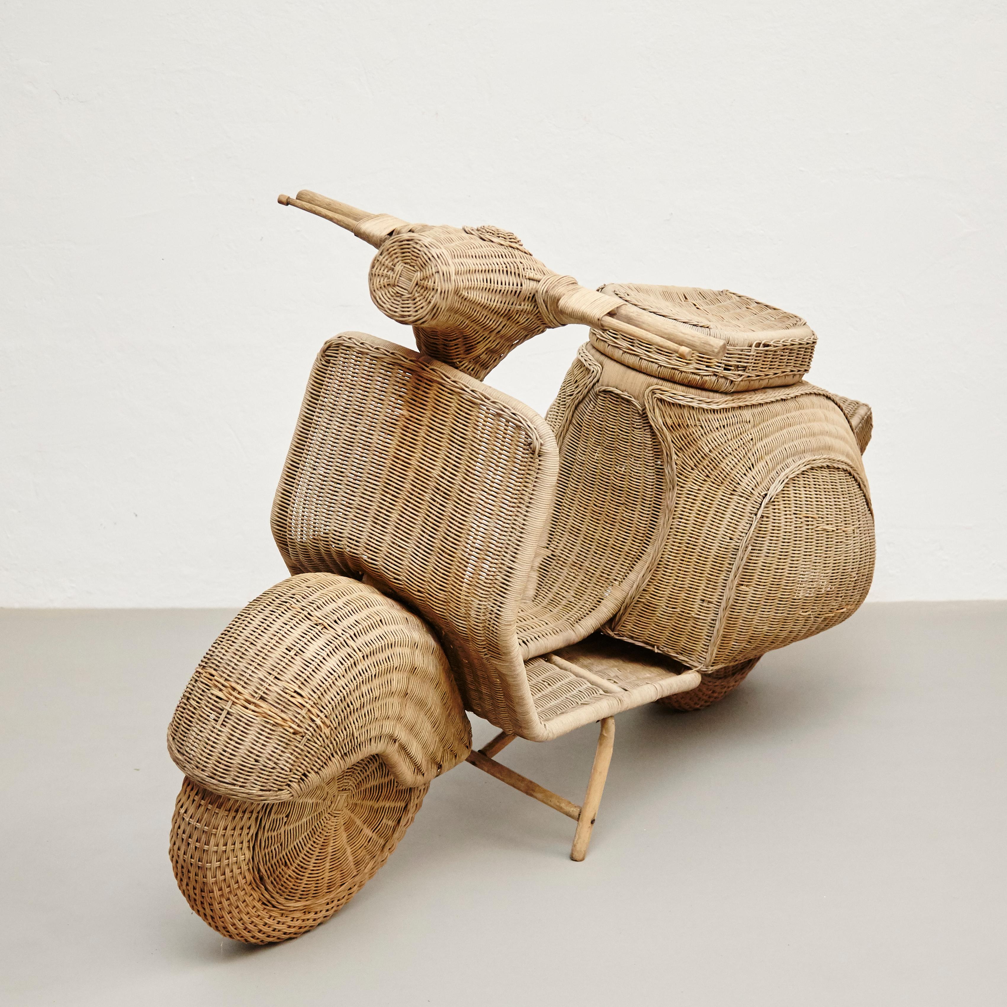 Mid-Century Modern Vintage Wicker Rattan Vespa Real Size, circa 1970