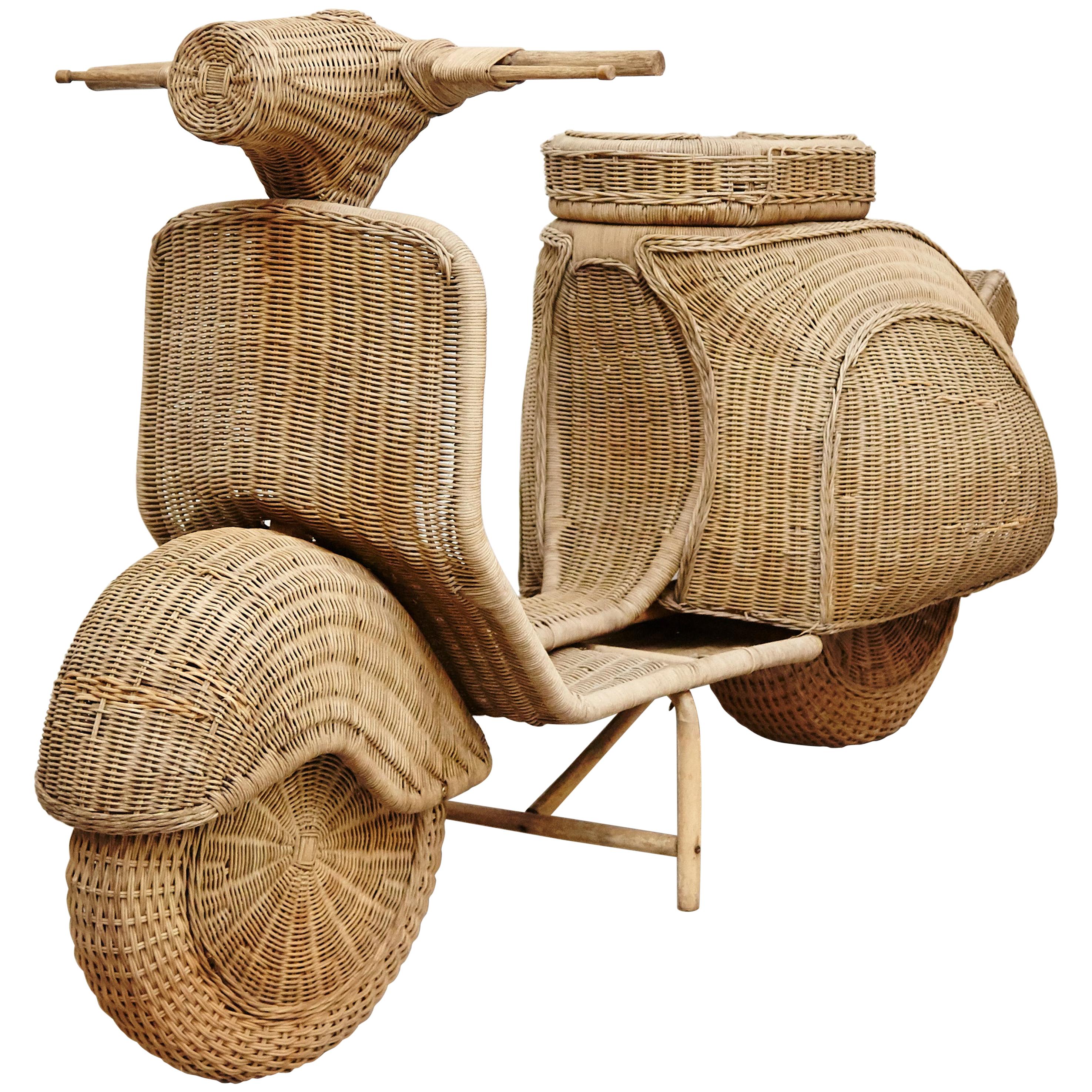 Vintage Wicker Rattan Vespa Real Size, circa 1970