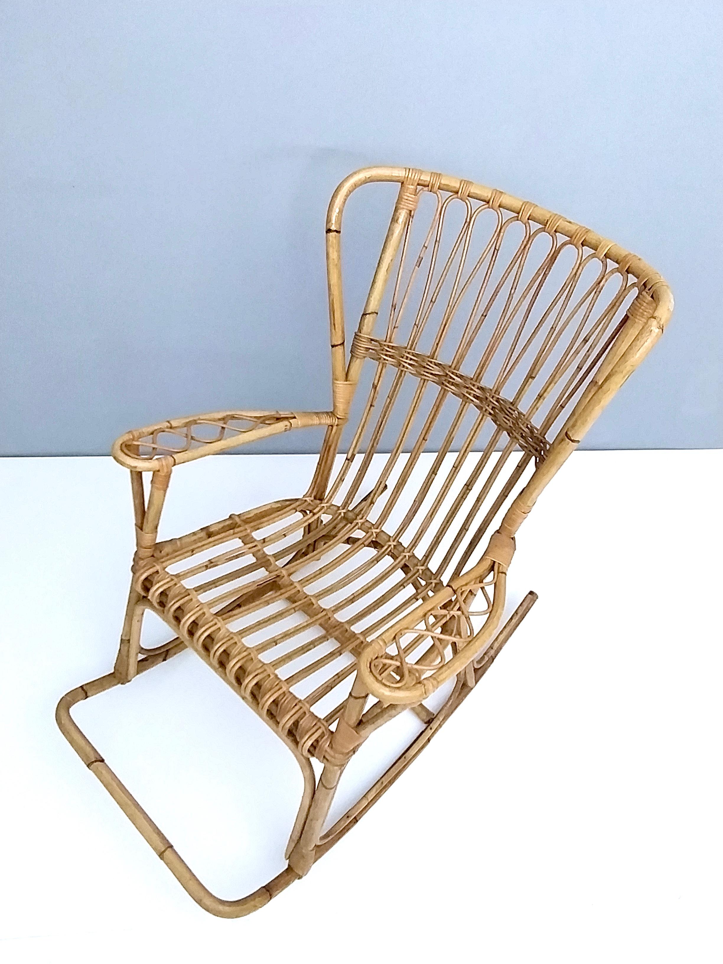 Italian Vintage Postmodern Bamboo Rocking Chair, Italy 1980s