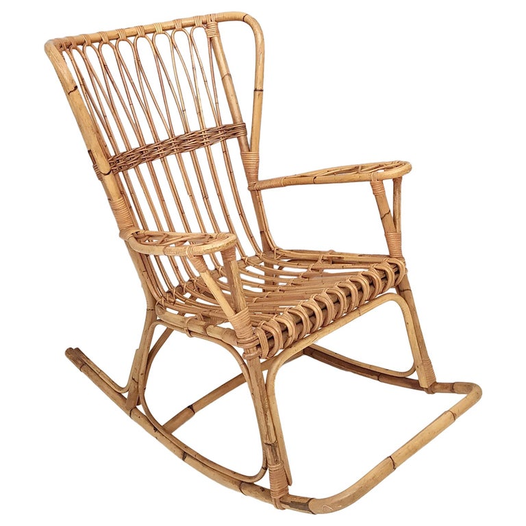 Vintage Wicker Rocking Chair, Italy, 1980s For Sale at 1stDibs