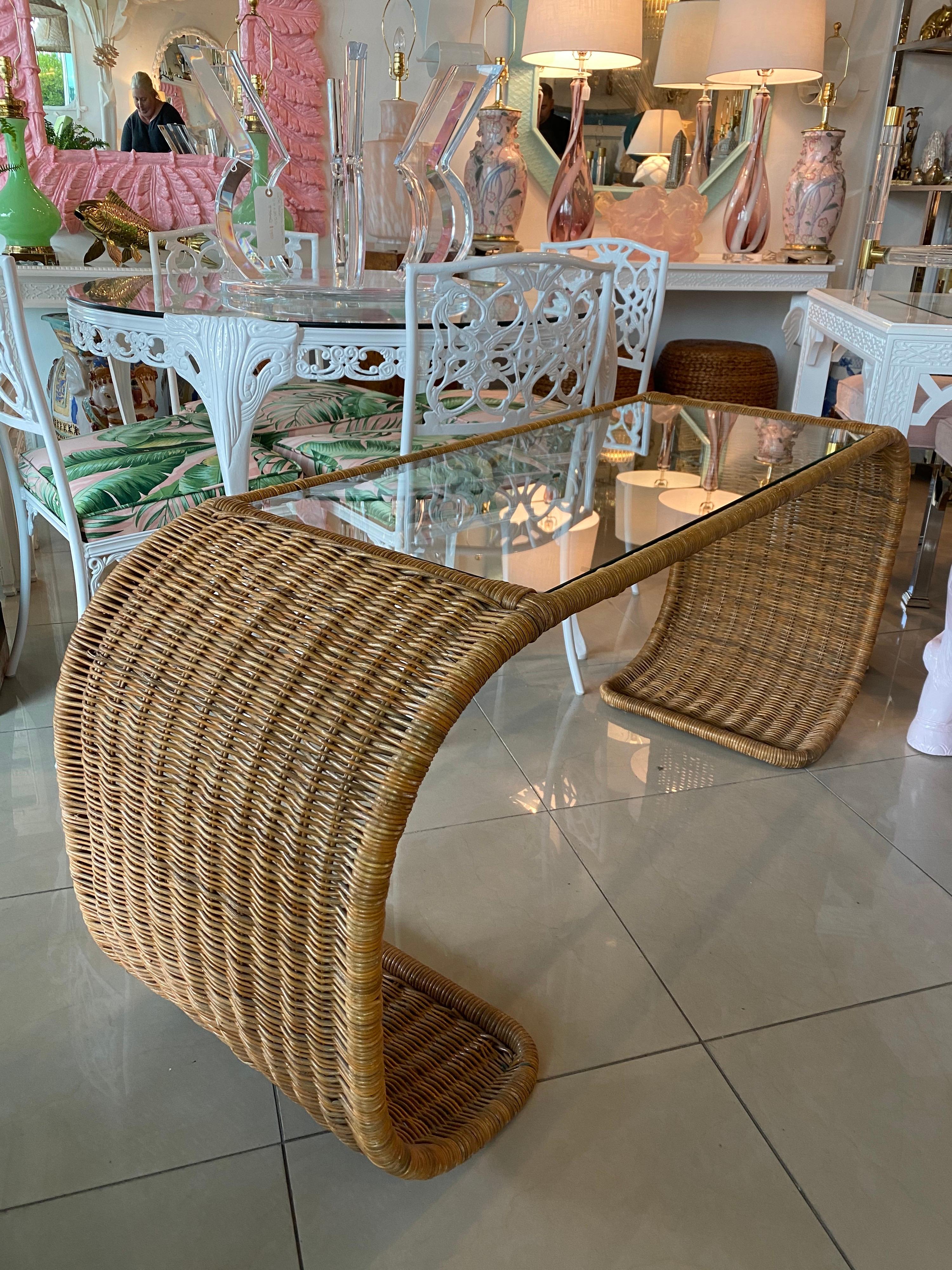 wicker sofa table with glass top