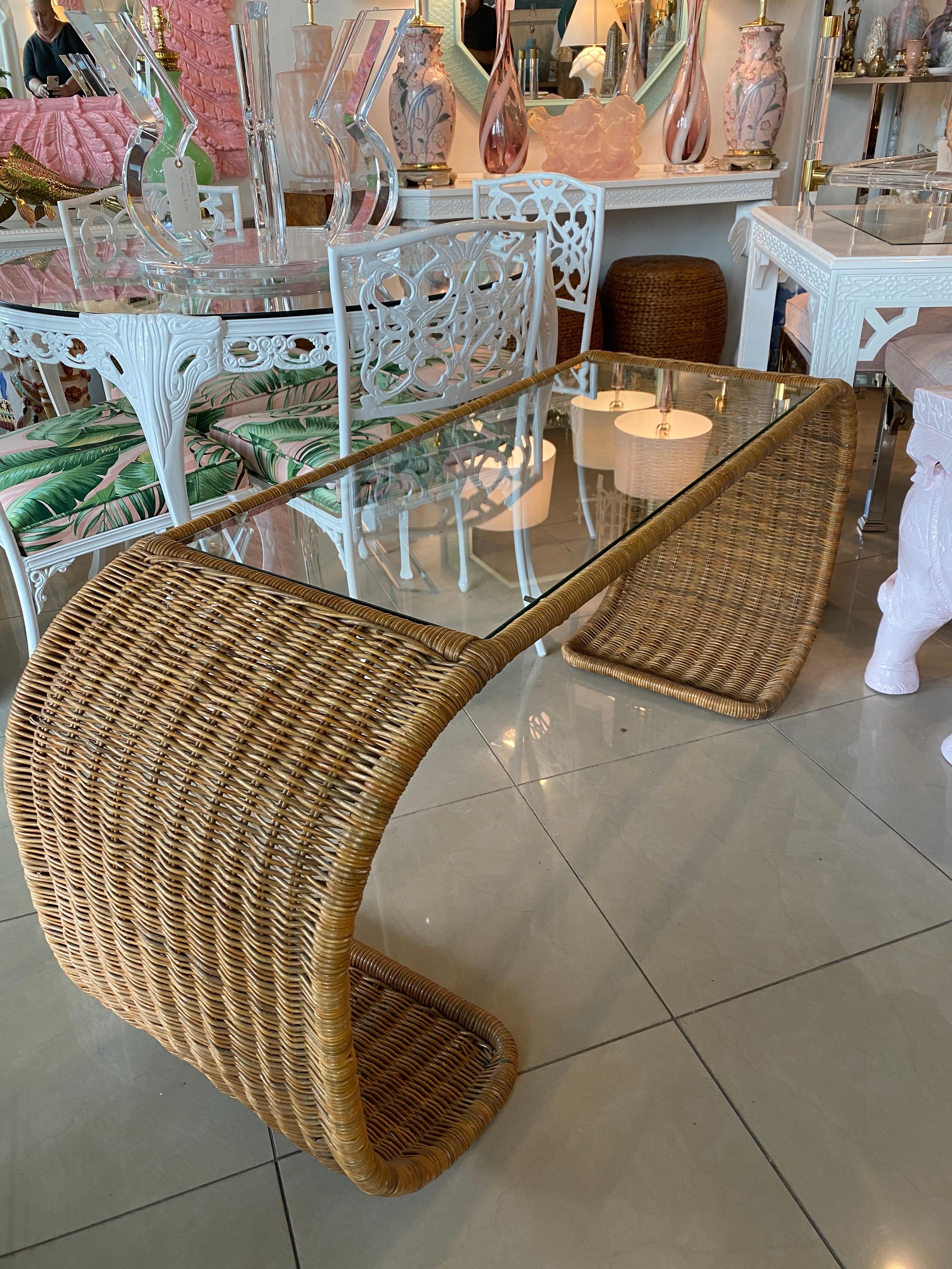 wicker sofa table with glass top