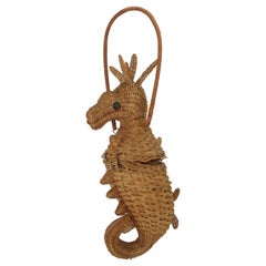 Vintage Wicker Seahorse Novelty Basket Handbag