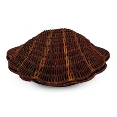 Vintage Wicker Shell Baskets, Handwoven Pair, Coastal Decor, 1970s