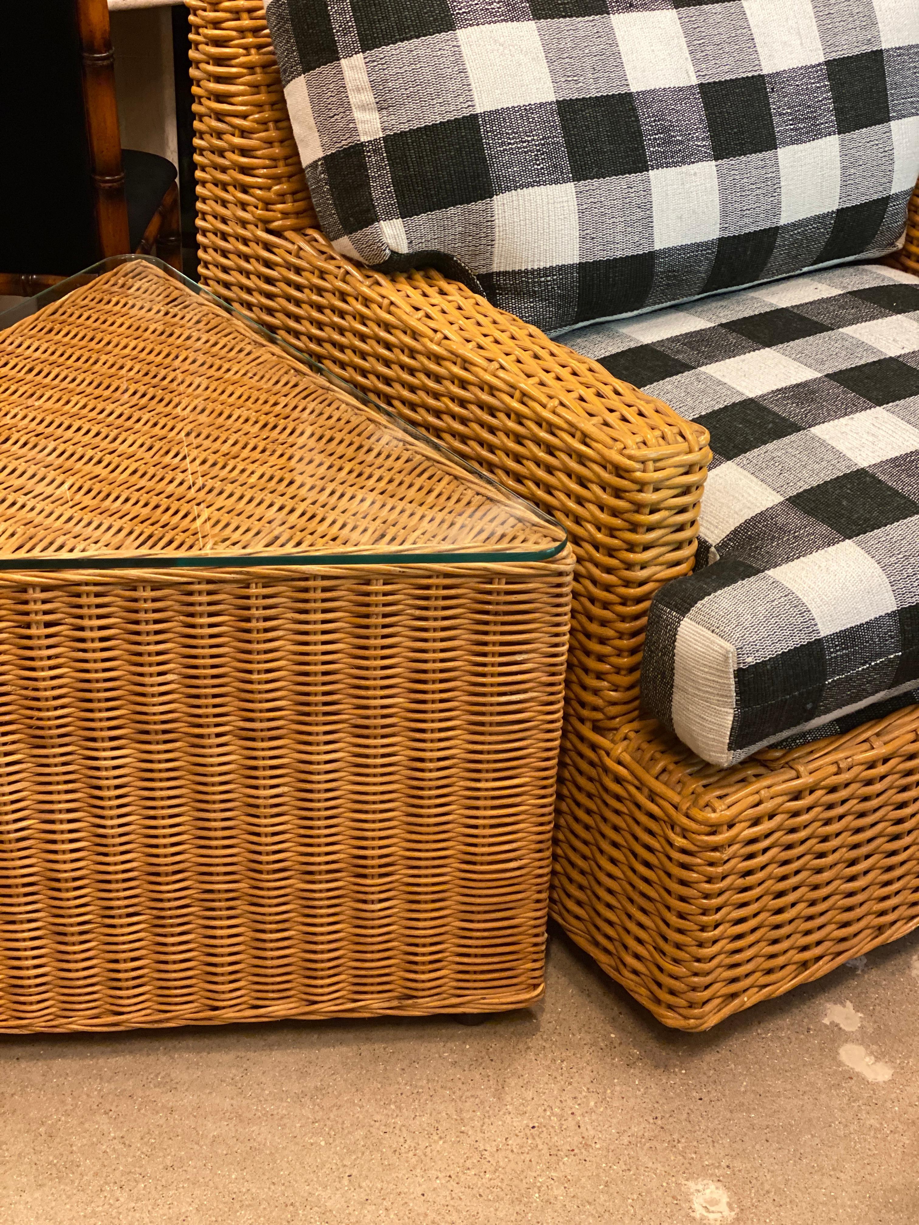 American Vintage Wicker Side Tables, Triangle Shape, Sold Separately