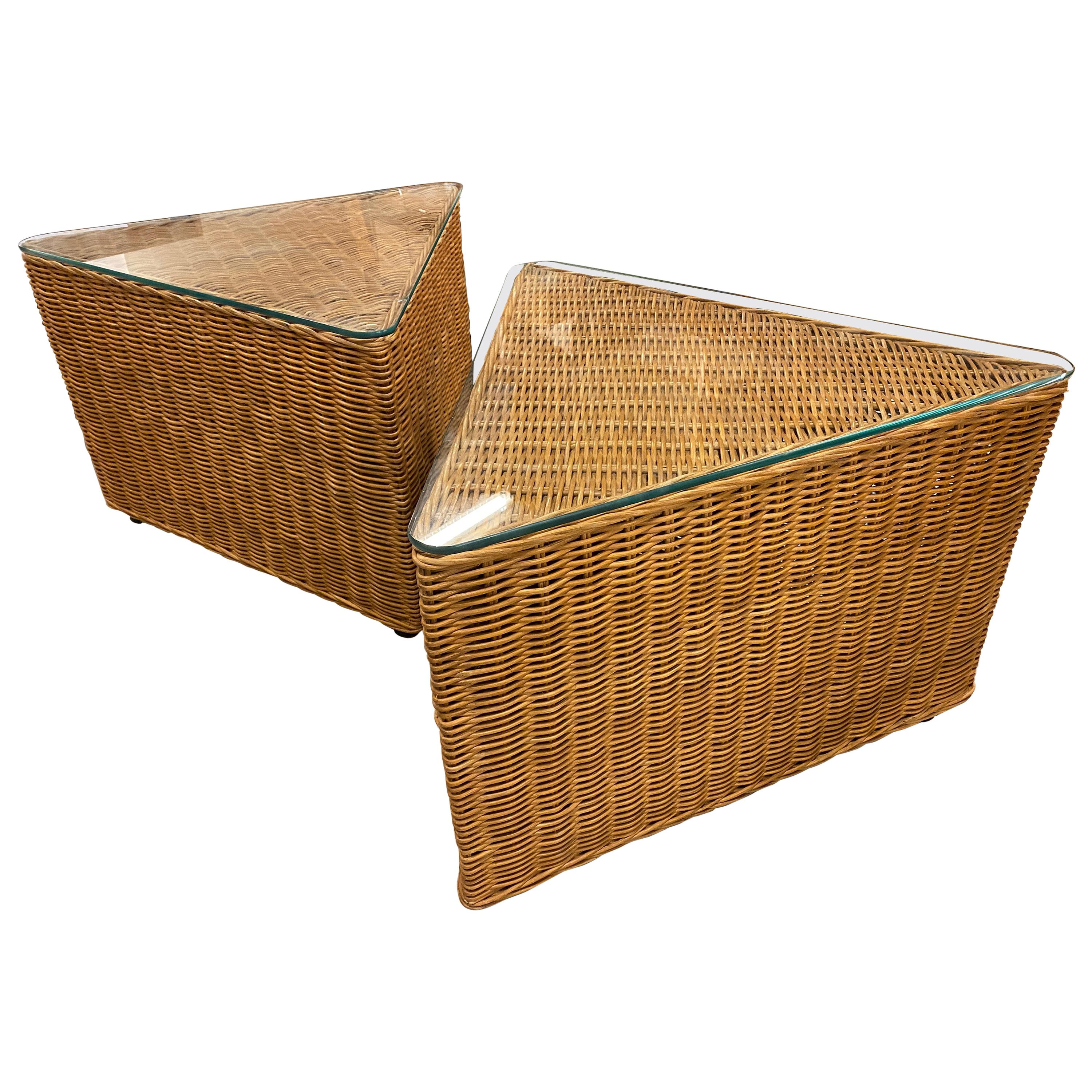 Vintage Wicker Side Tables, Triangle Shape, Sold Separately