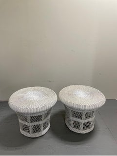 Vintage Wicker Side Tables with Tray Tops, a Pair