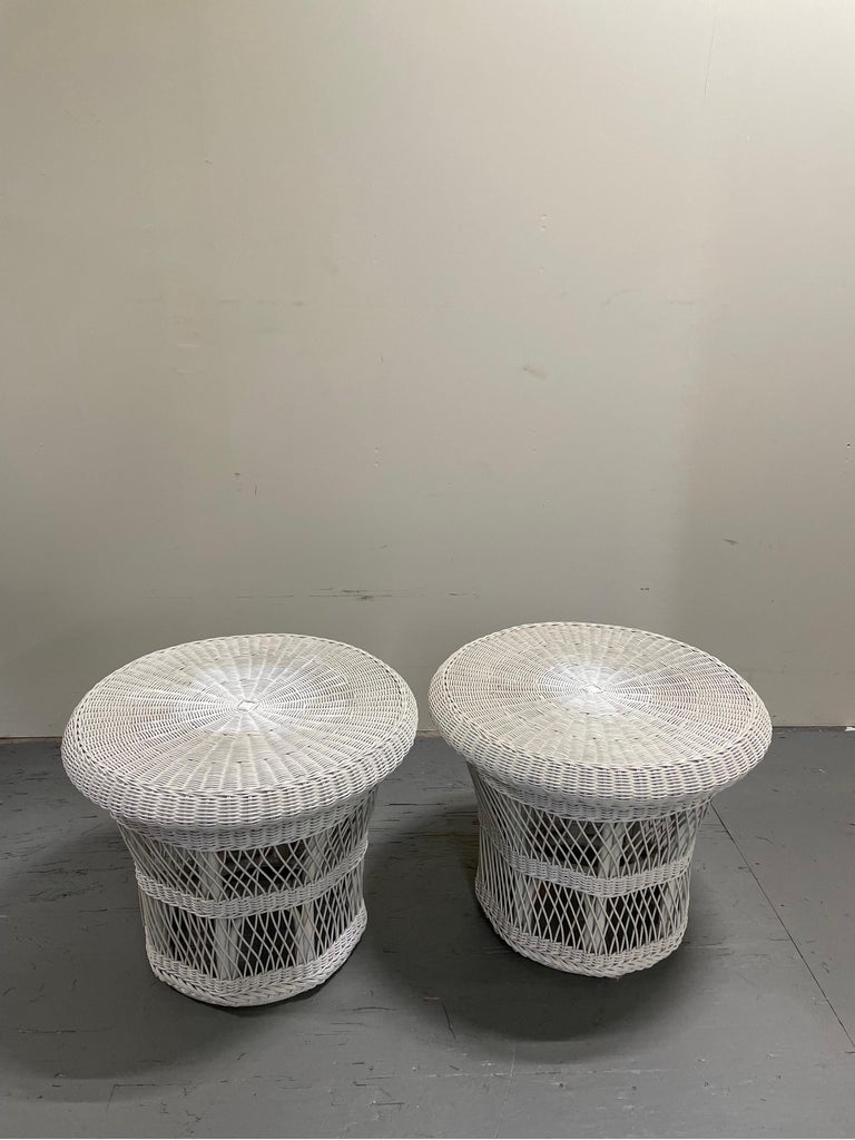 Vintage Wicker Side Tables with Tray Tops, a Pair For Sale at 1stDibs