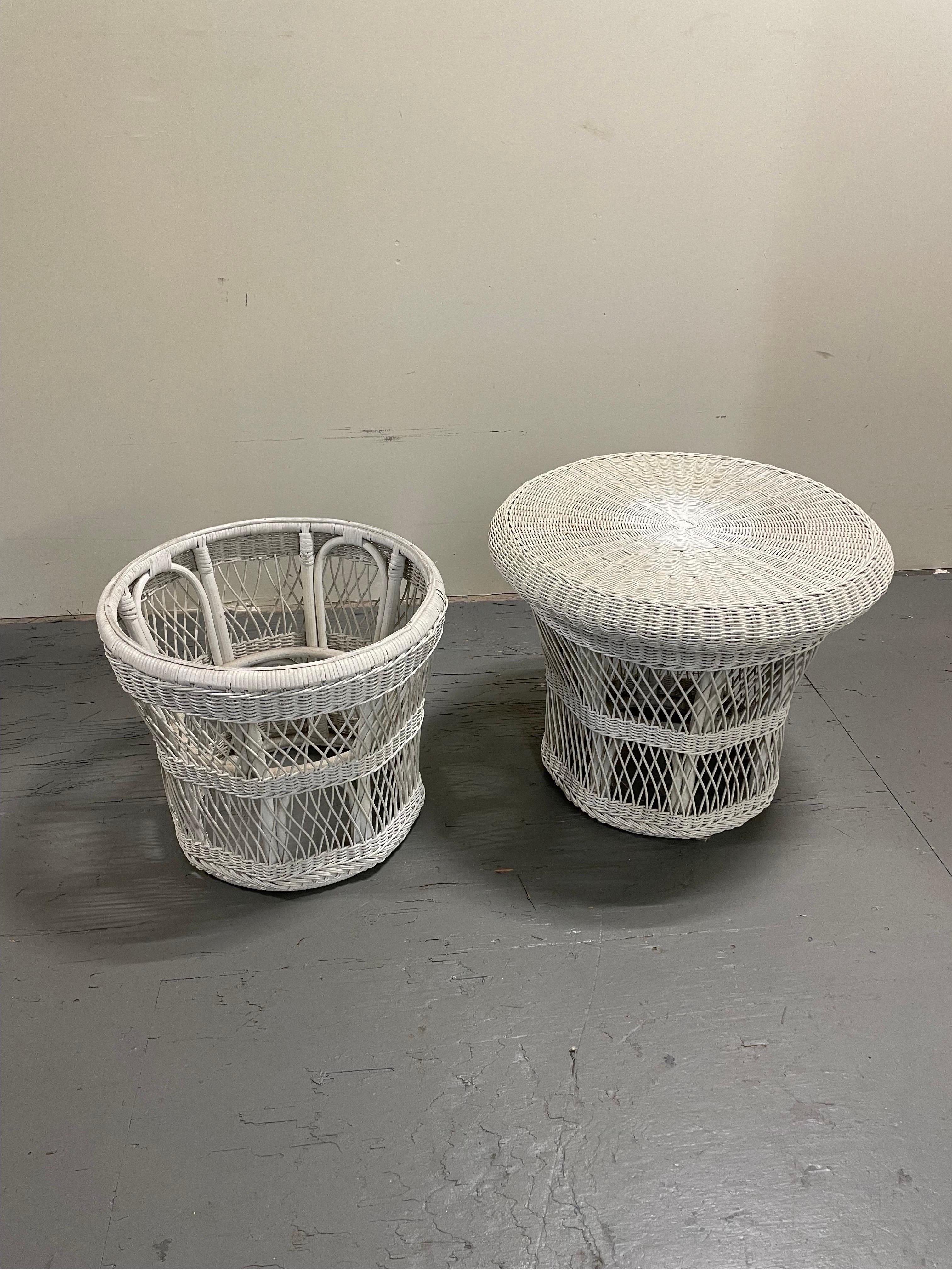 Mid-Century Modern Vintage Wicker Side Tables with Tray Tops, a Pair For Sale