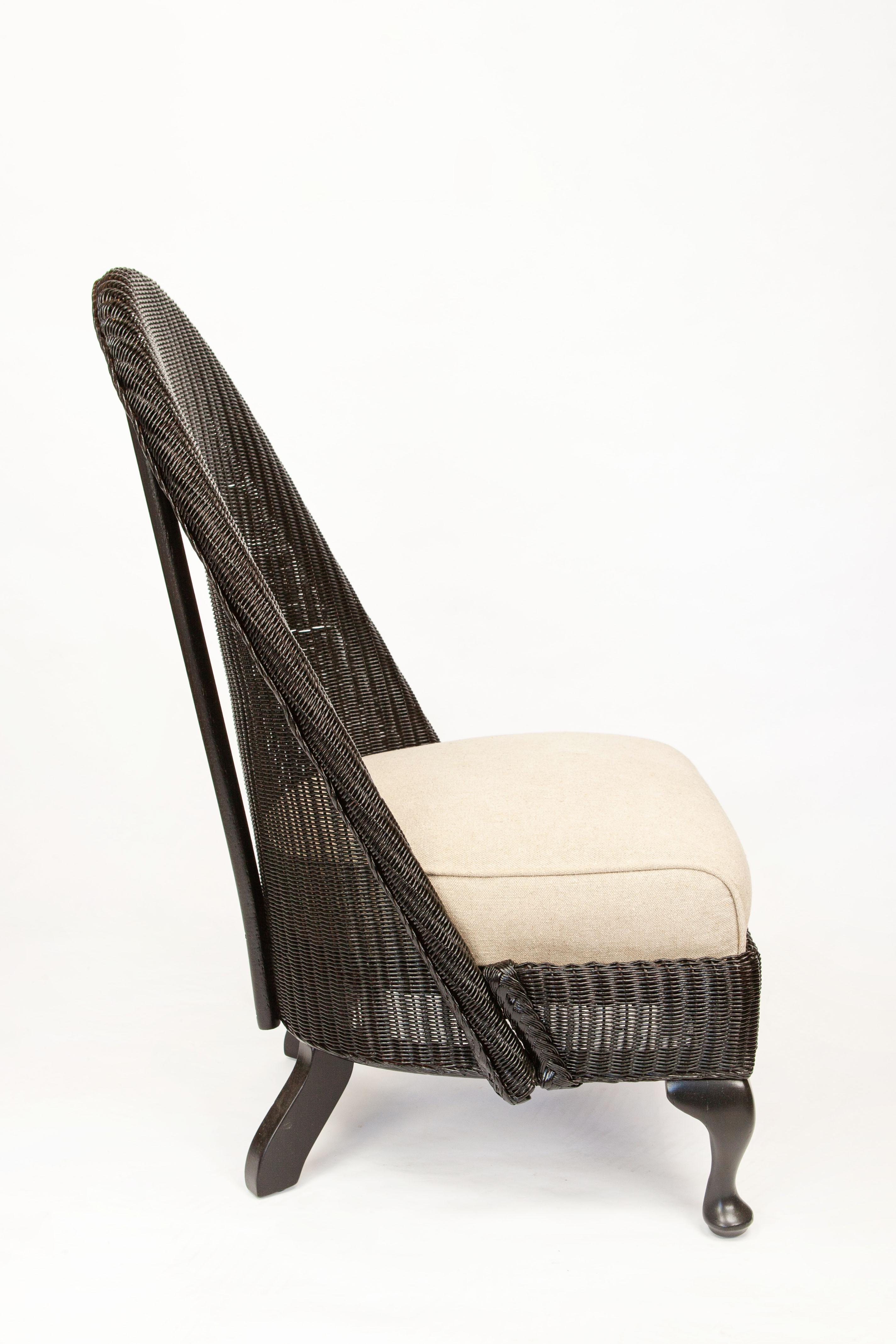 American Antique Lloyd Loom Wicker Slipper Chair, Newly Painted in Black Lacquer