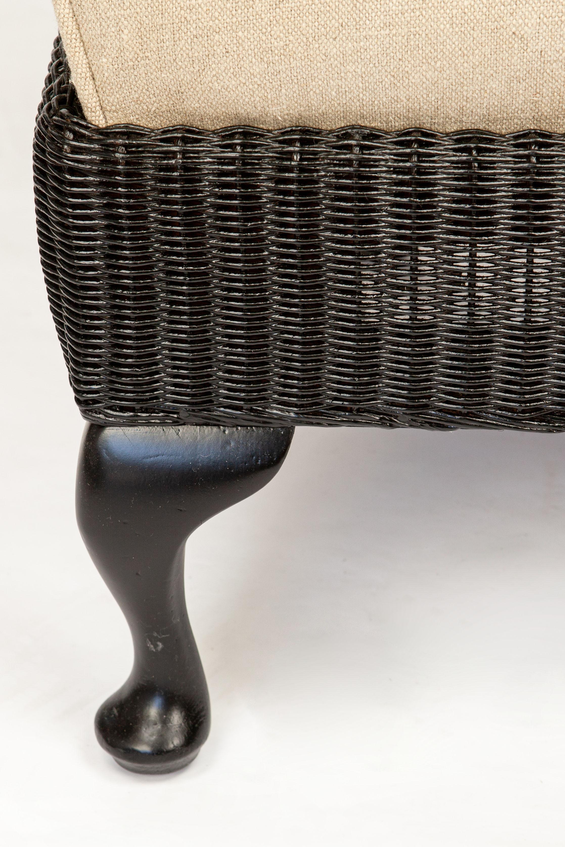 20th Century Antique Lloyd Loom Wicker Slipper Chair, Newly Painted in Black Lacquer