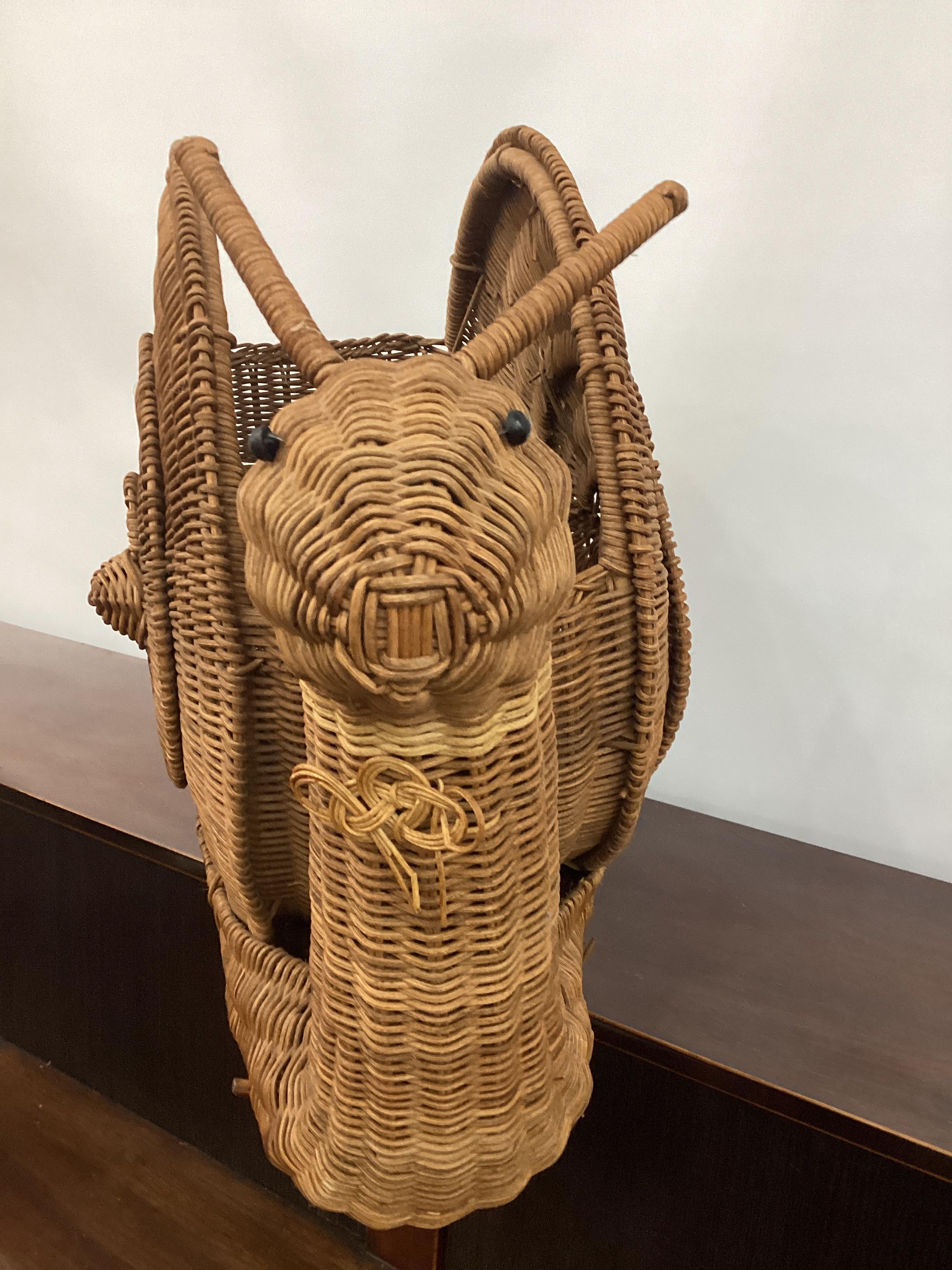Mid-Century Modern Vintage Wicker Snail Magazine Rack