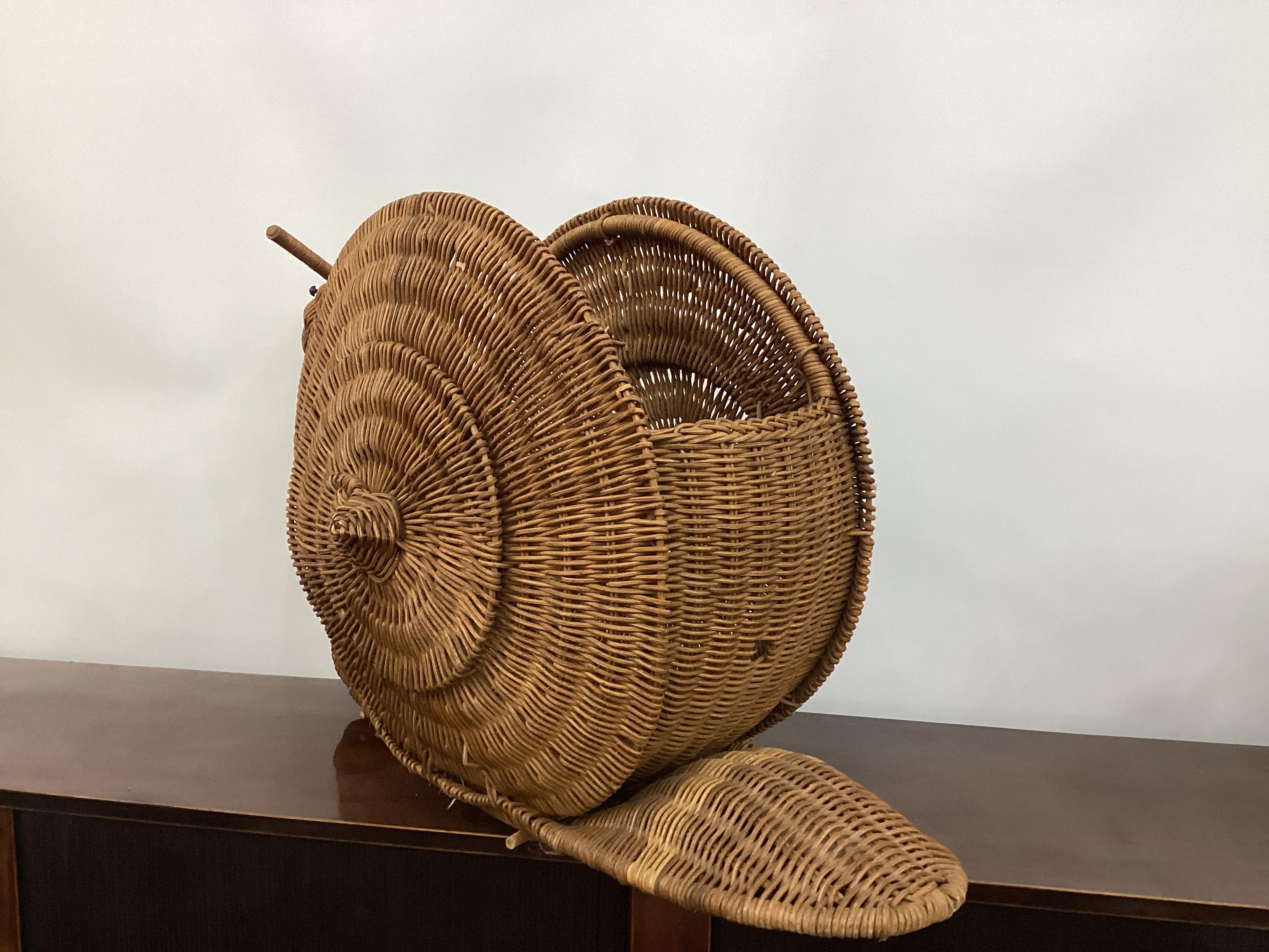 20th Century Vintage Wicker Snail Magazine Rack