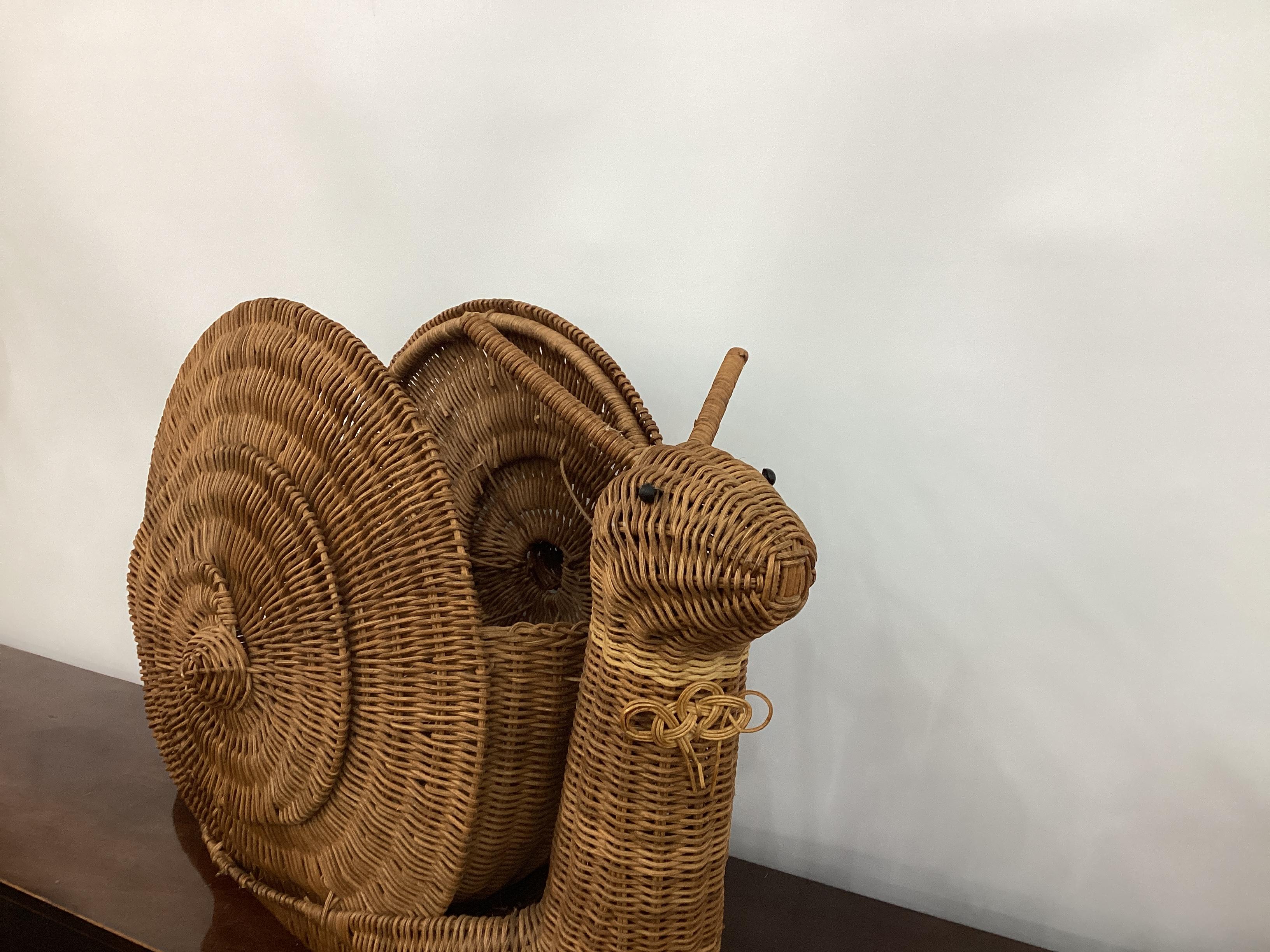 Vintage Wicker Snail Magazine Rack 1